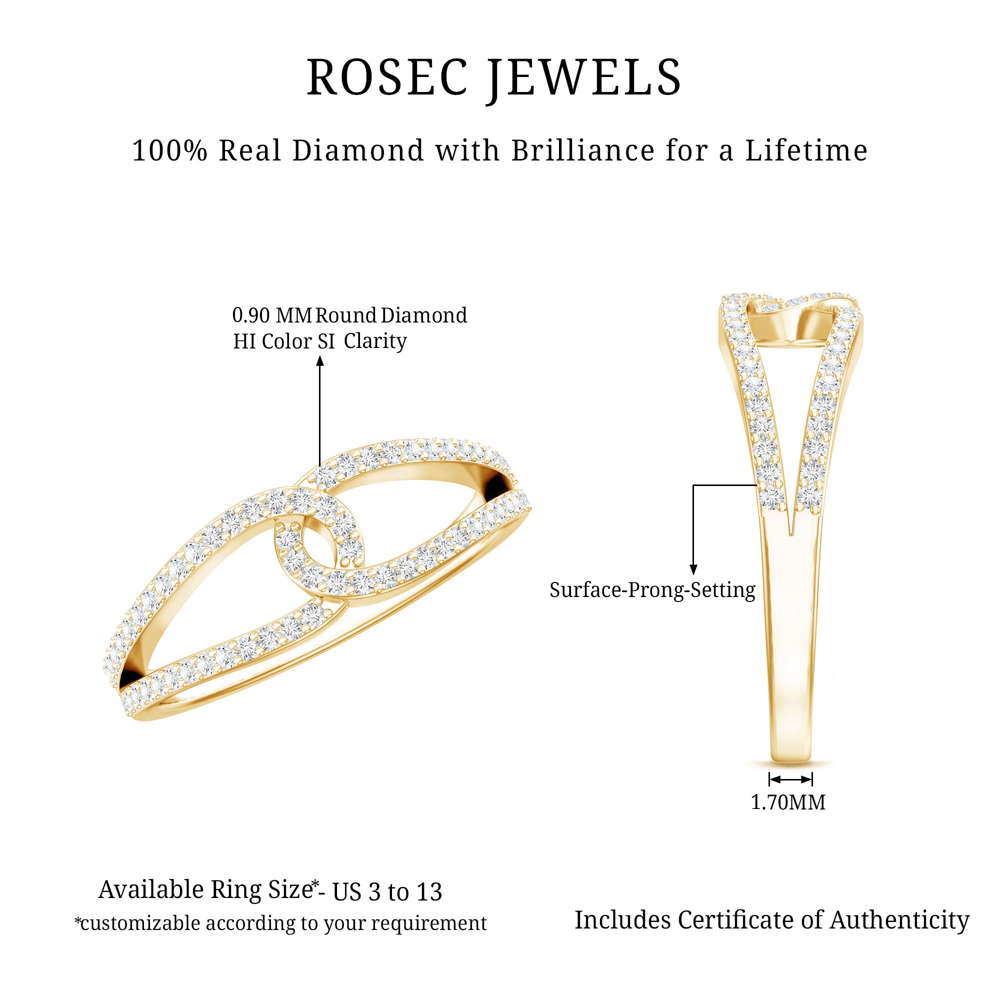 Certified Real Diamond Anniversary Ring for Women Natural - ( HI-SI ) - Rosec Jewels