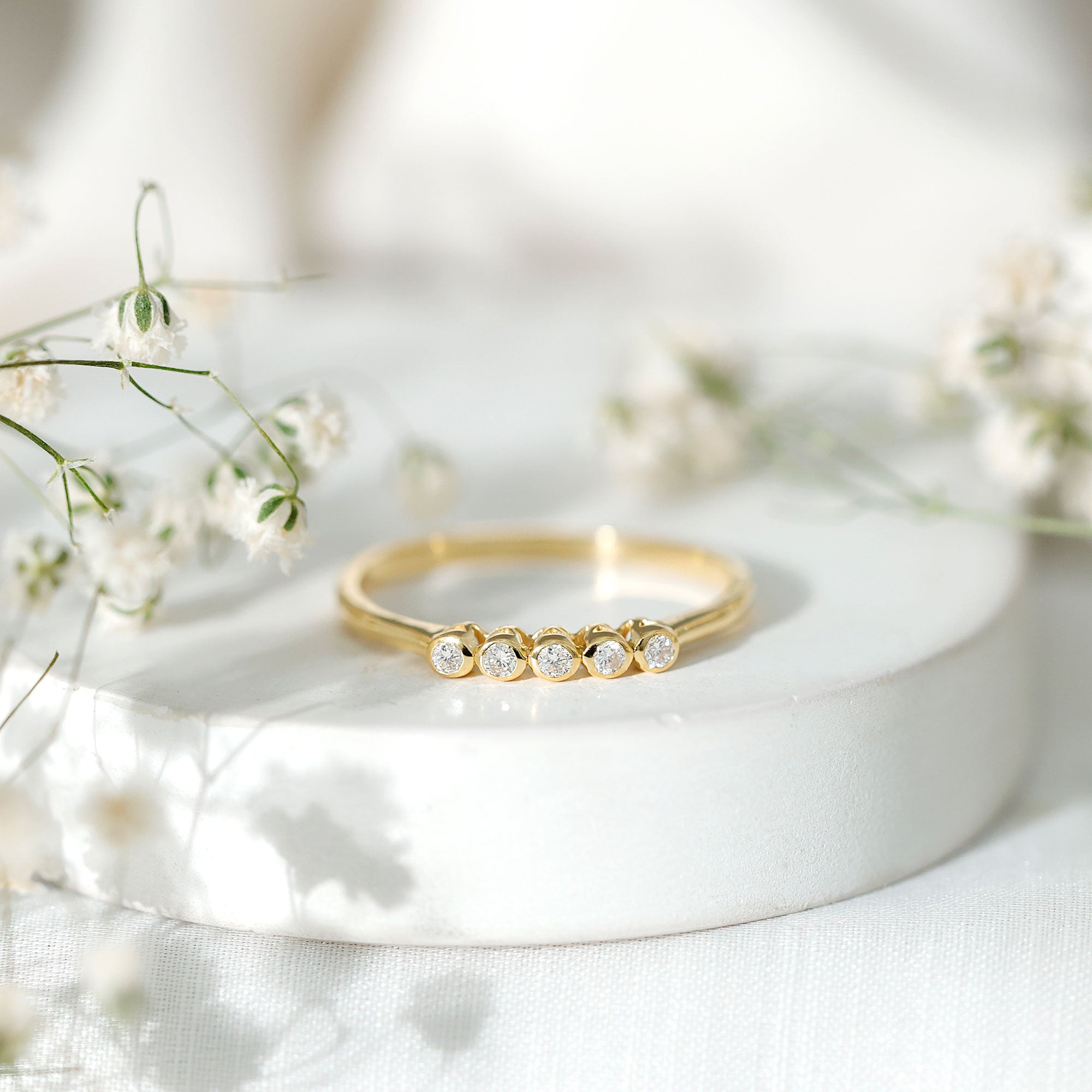 Natural Diamond Five Stone Promise Ring Natural - ( HI-SI ) - Rosec Jewels