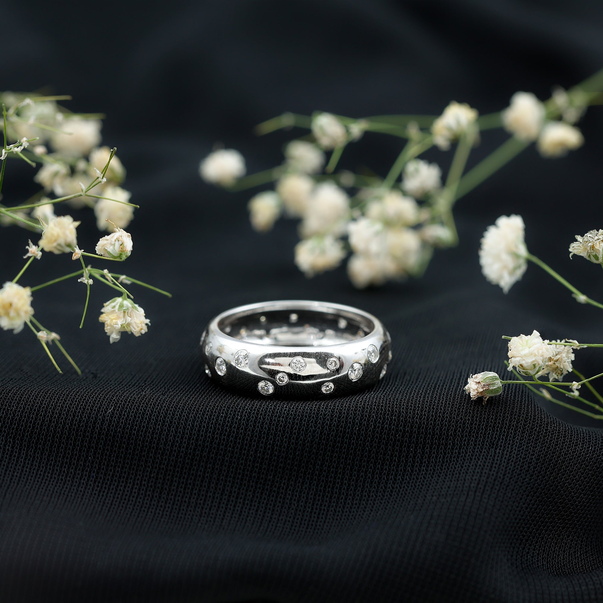 Rosec Jewels-Scatter Moissanite Wedding Wide Band Ring