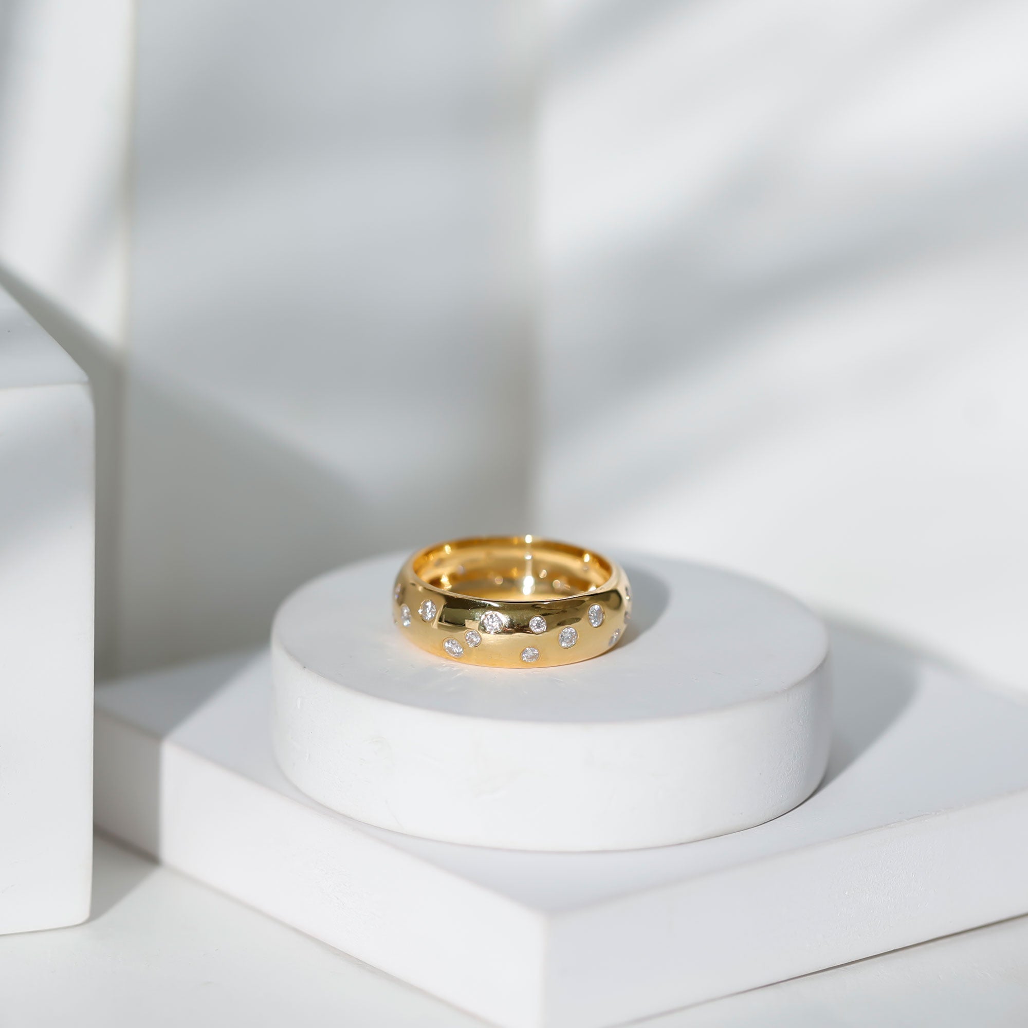 Rosec Jewels-Scatter Moissanite Wedding Wide Band Ring