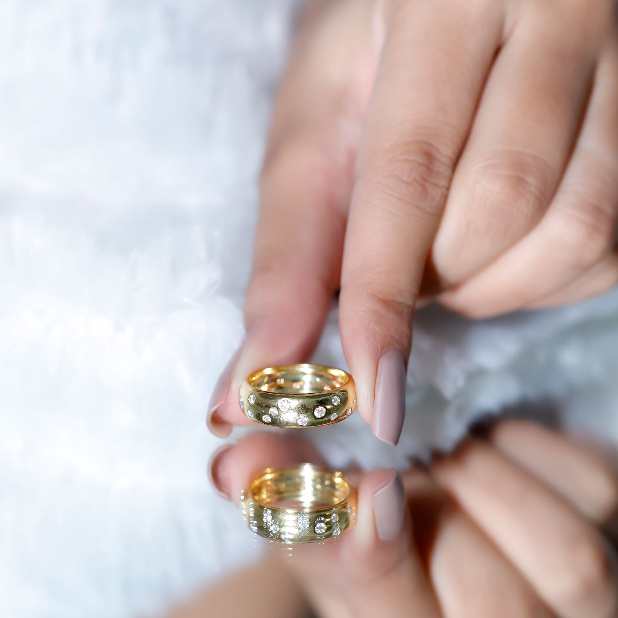 Rosec Jewels-Scatter Moissanite Wedding Wide Band Ring