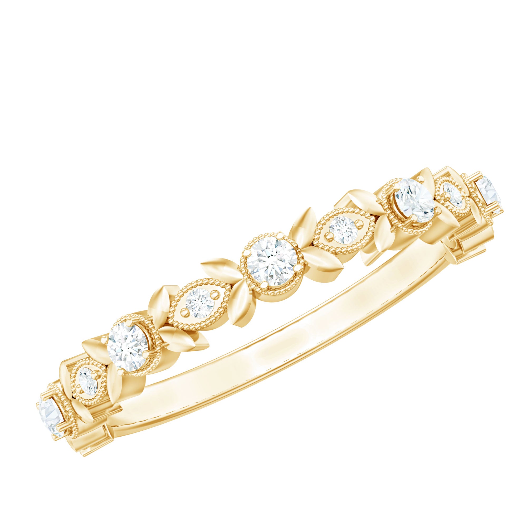 Nature Inspired Diamond Wedding Ring Natural - ( HI-SI ) - Rosec Jewels