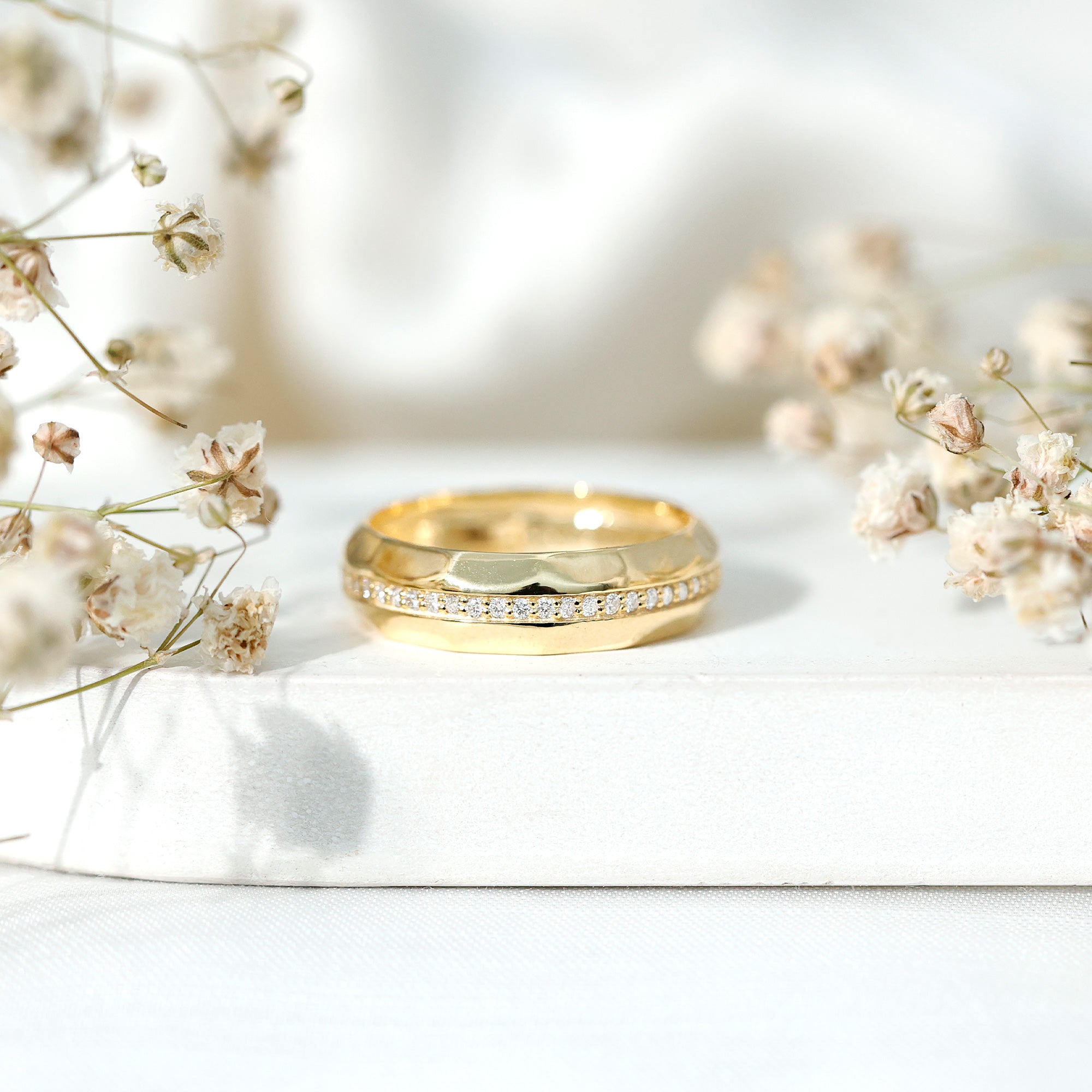 Natural Diamond Wide Eternity Band Ring with Textured Natural - ( HI-SI ) - Rosec Jewels