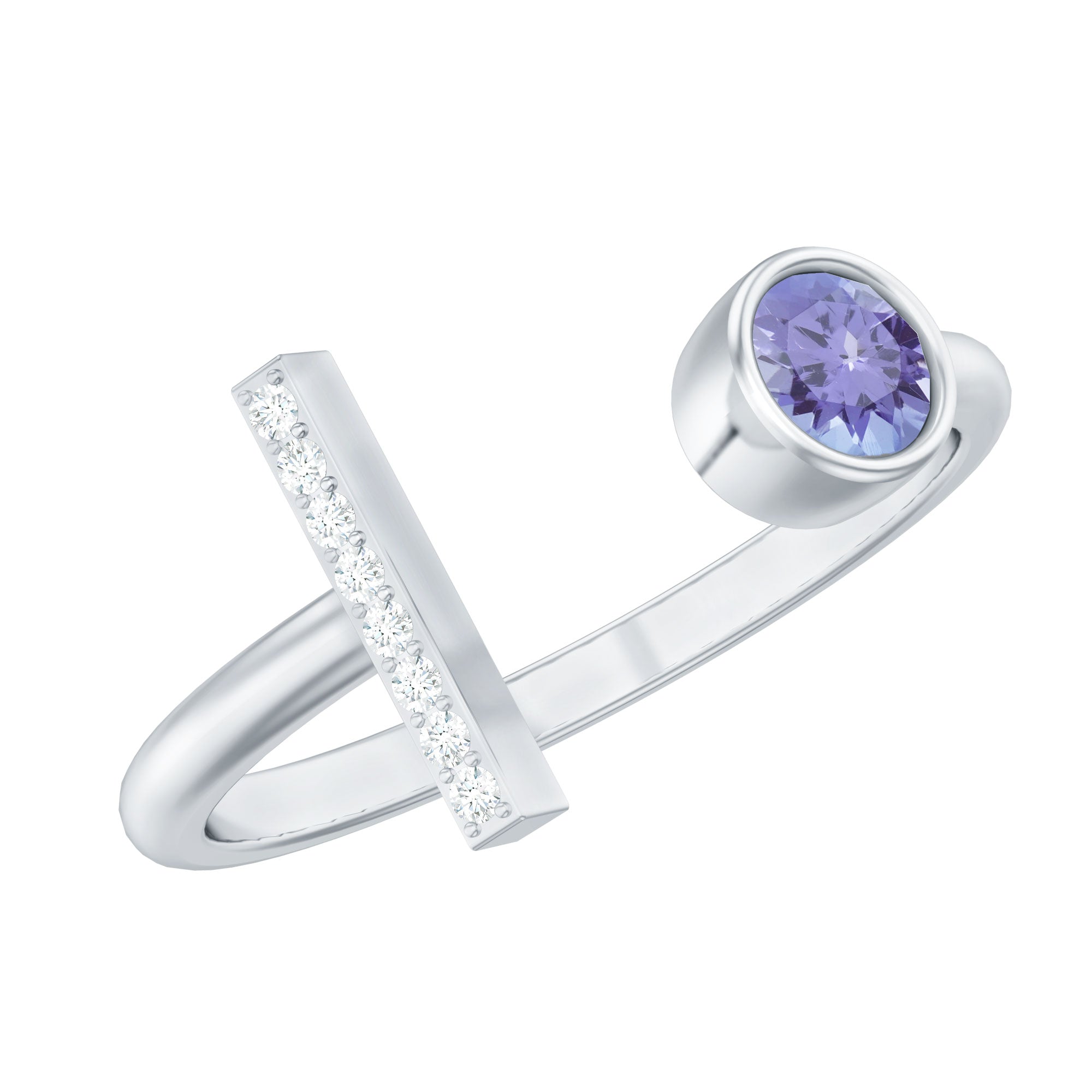 Modern Cuff Ring with Tanzanite and Diamond
