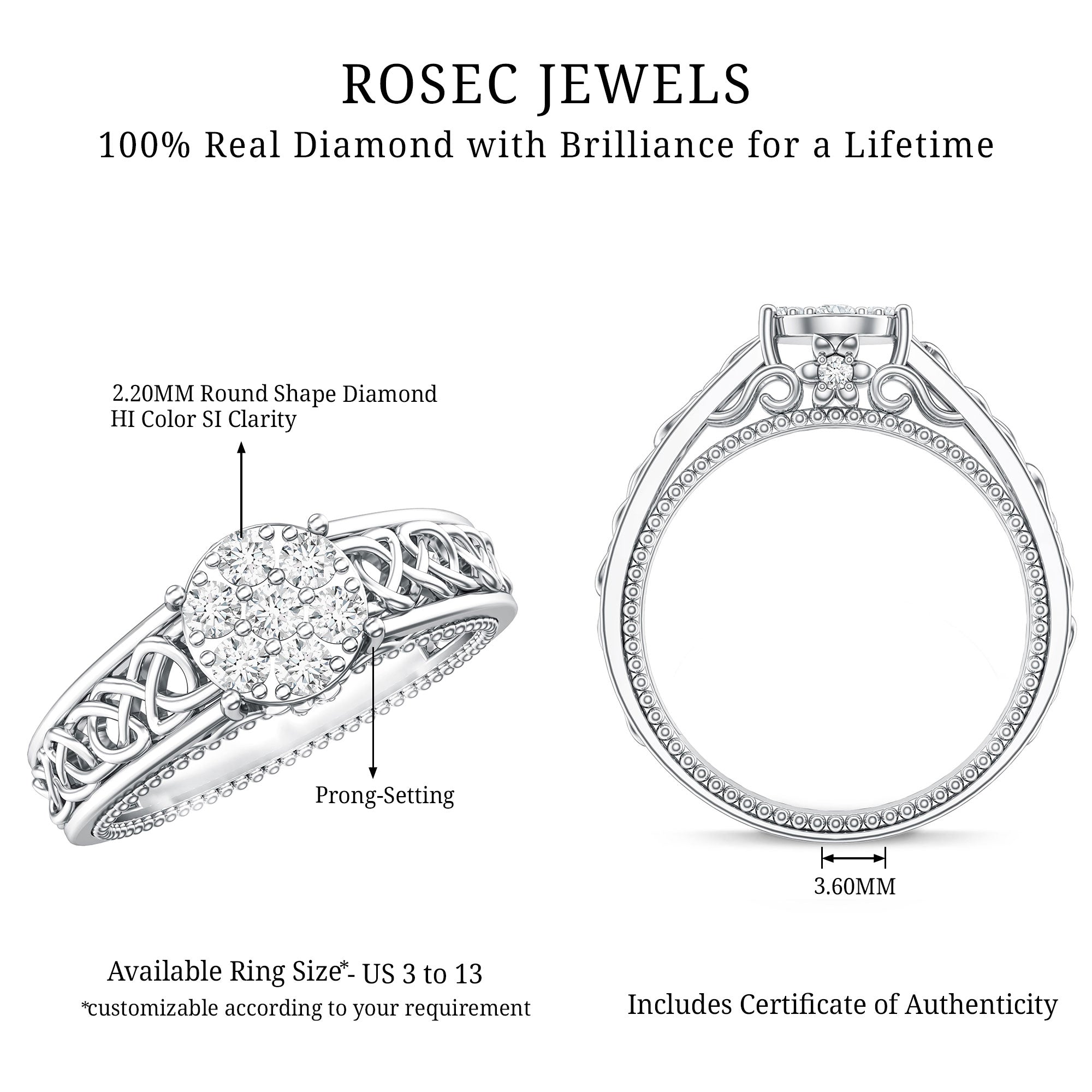 Illusion Real Diamond Celtic Knot Band Ring for Women Natural - ( HI-SI ) - Rosec Jewels