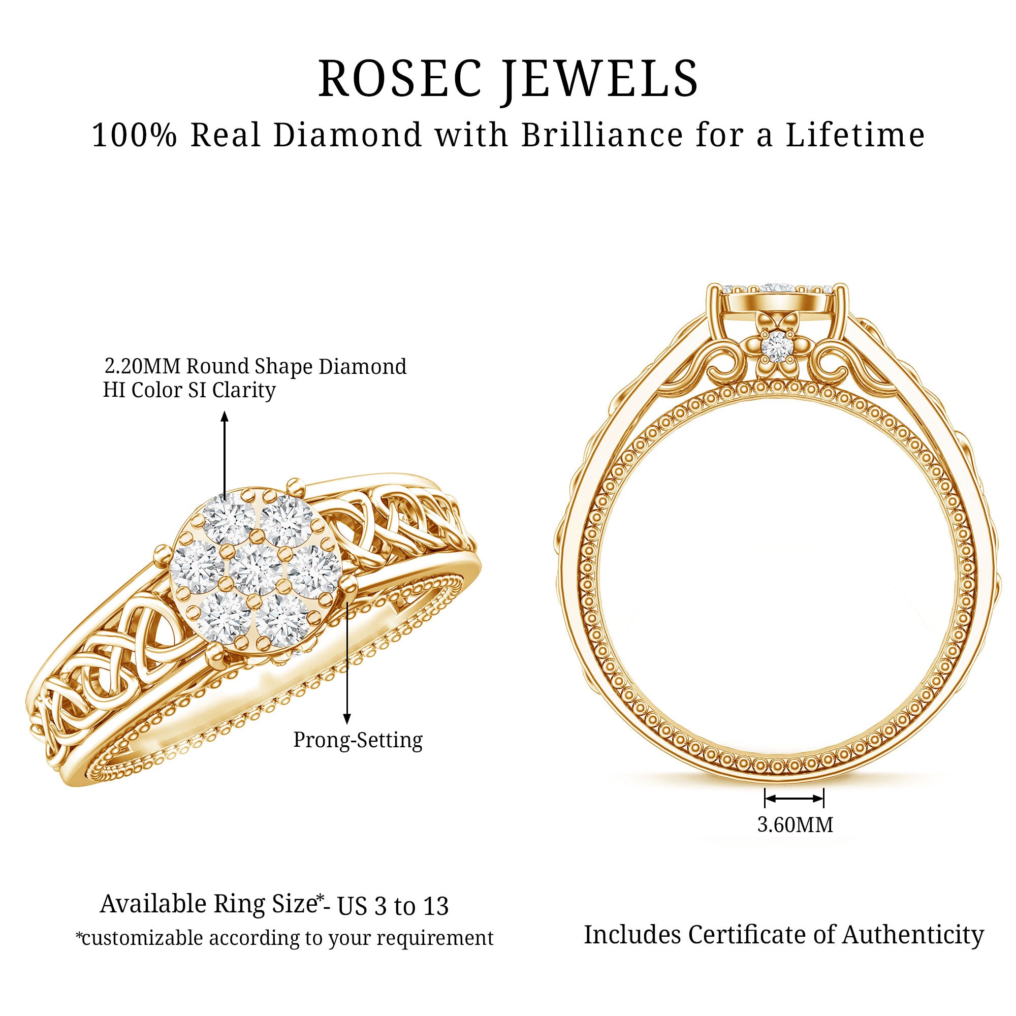 Illusion Real Diamond Celtic Knot Band Ring for Women Natural - ( HI-SI ) - Rosec Jewels