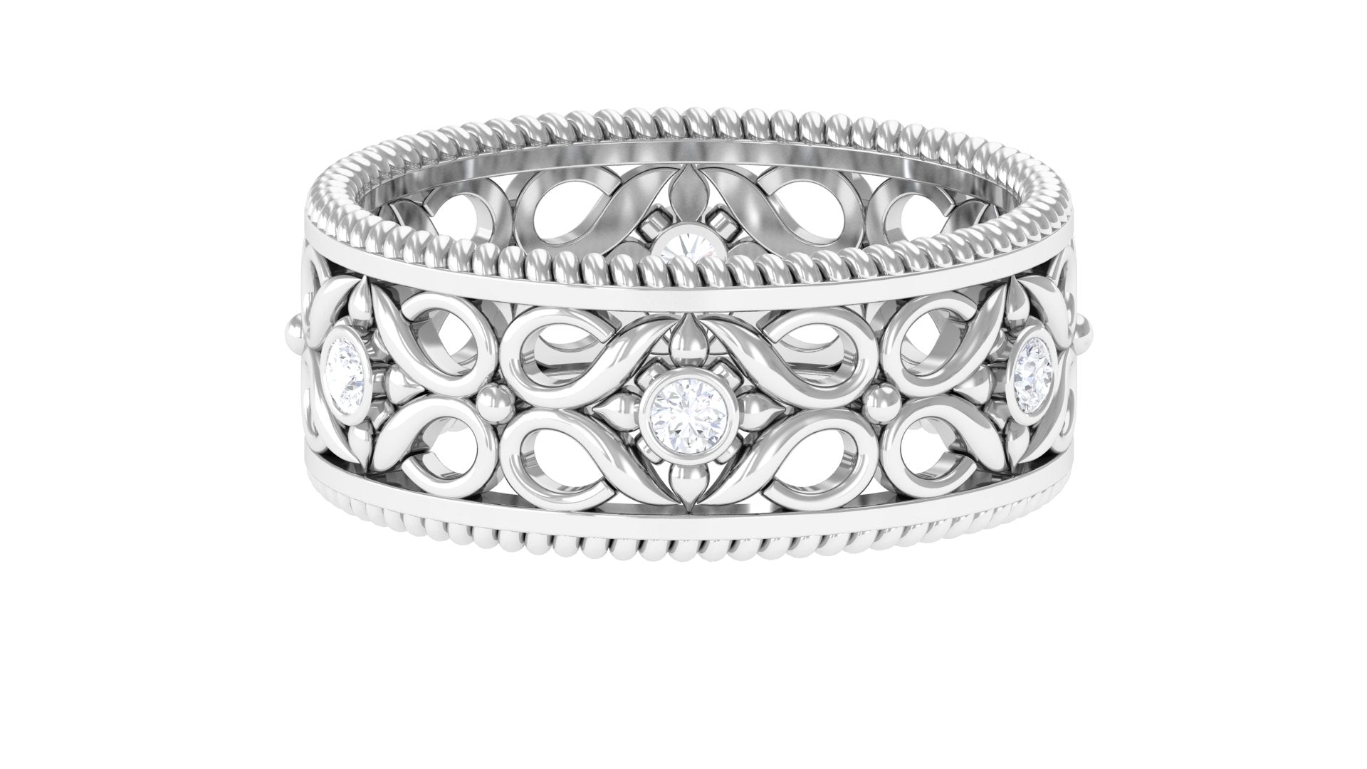 Rosec Jewels-Vintage Inspired Real Diamond Wedding Band Ring