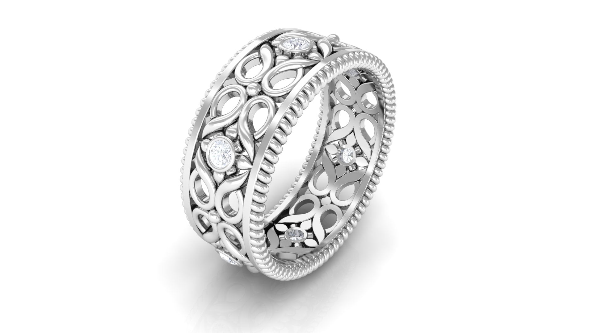 Rosec Jewels-Vintage Inspired Real Diamond Wedding Band Ring