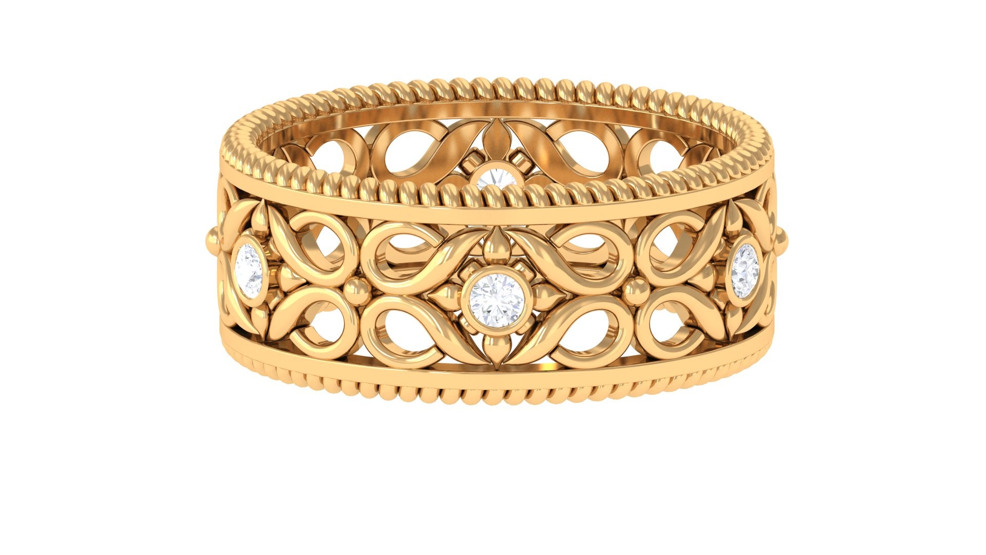 Rosec Jewels-Vintage Inspired Real Diamond Wedding Band Ring