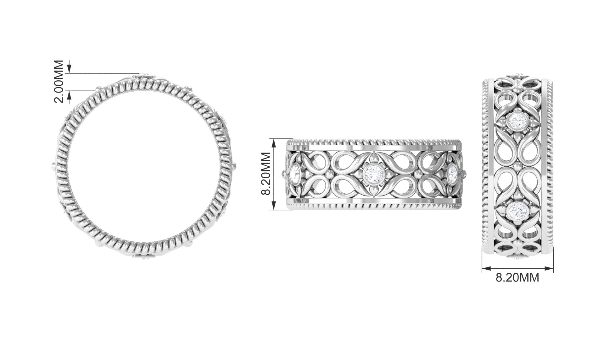 Rosec Jewels-Vintage Inspired Real Diamond Wedding Band Ring