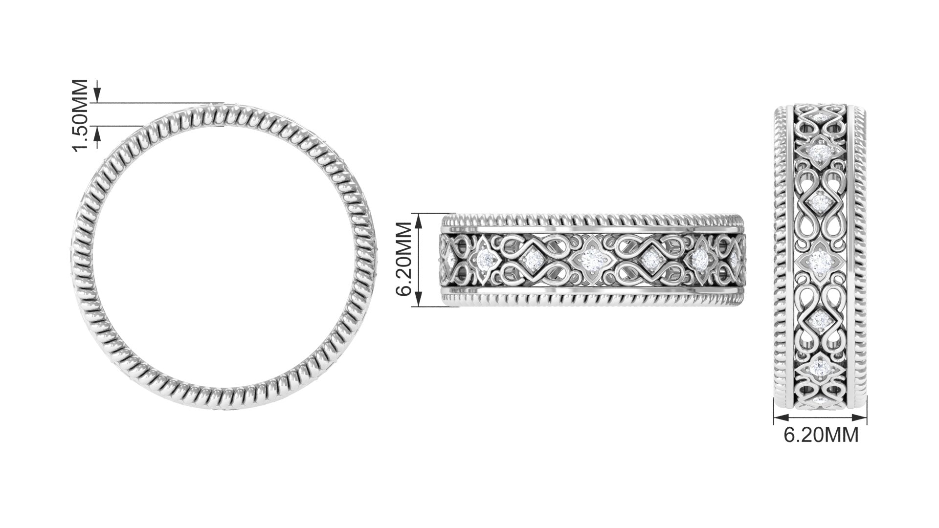 Vintage Looking Natural Diamond Wedding Band Natural - ( HI-SI ) - Rosec Jewels
