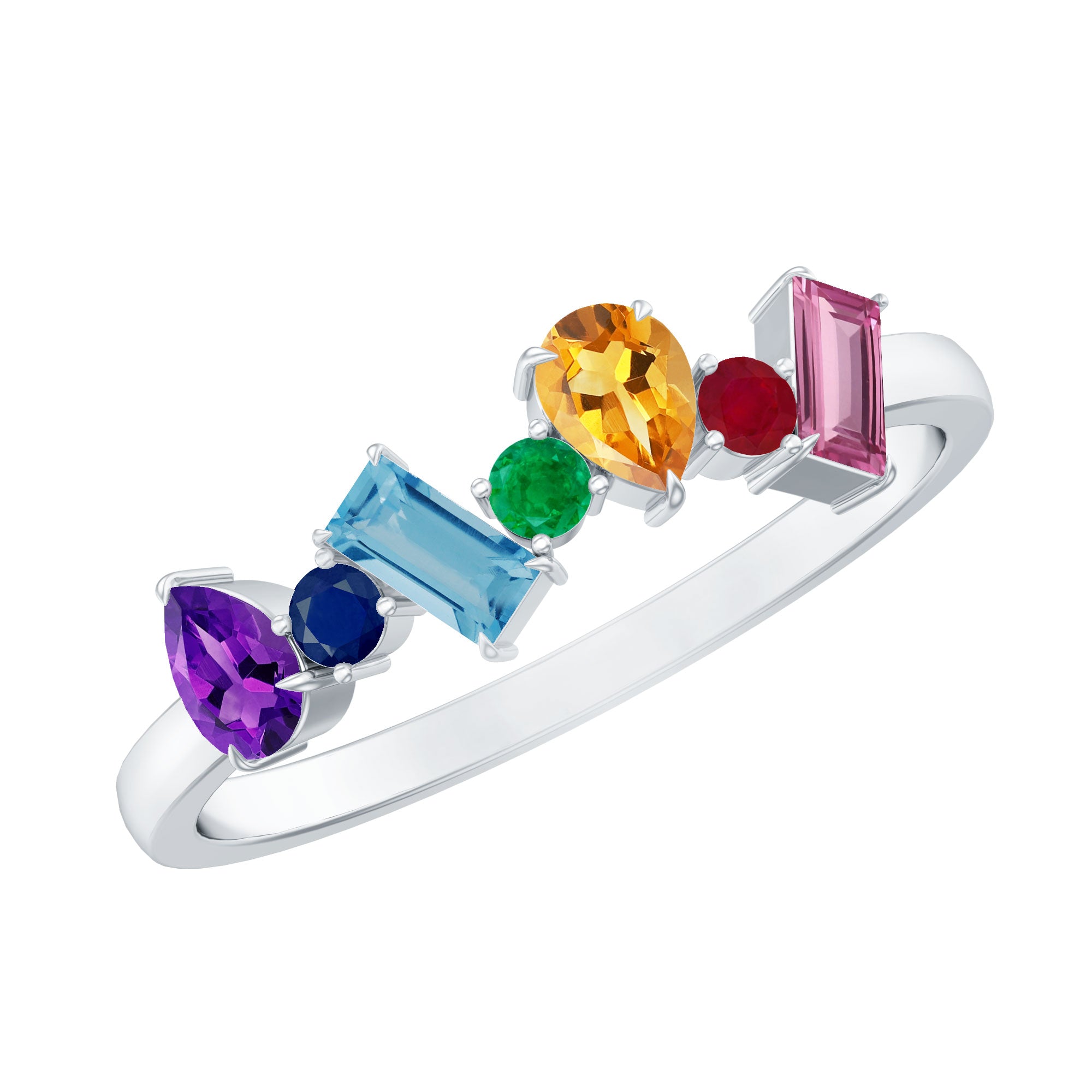 Rosec Jewels-Natural Multi Gemstone Promise Ring for Women