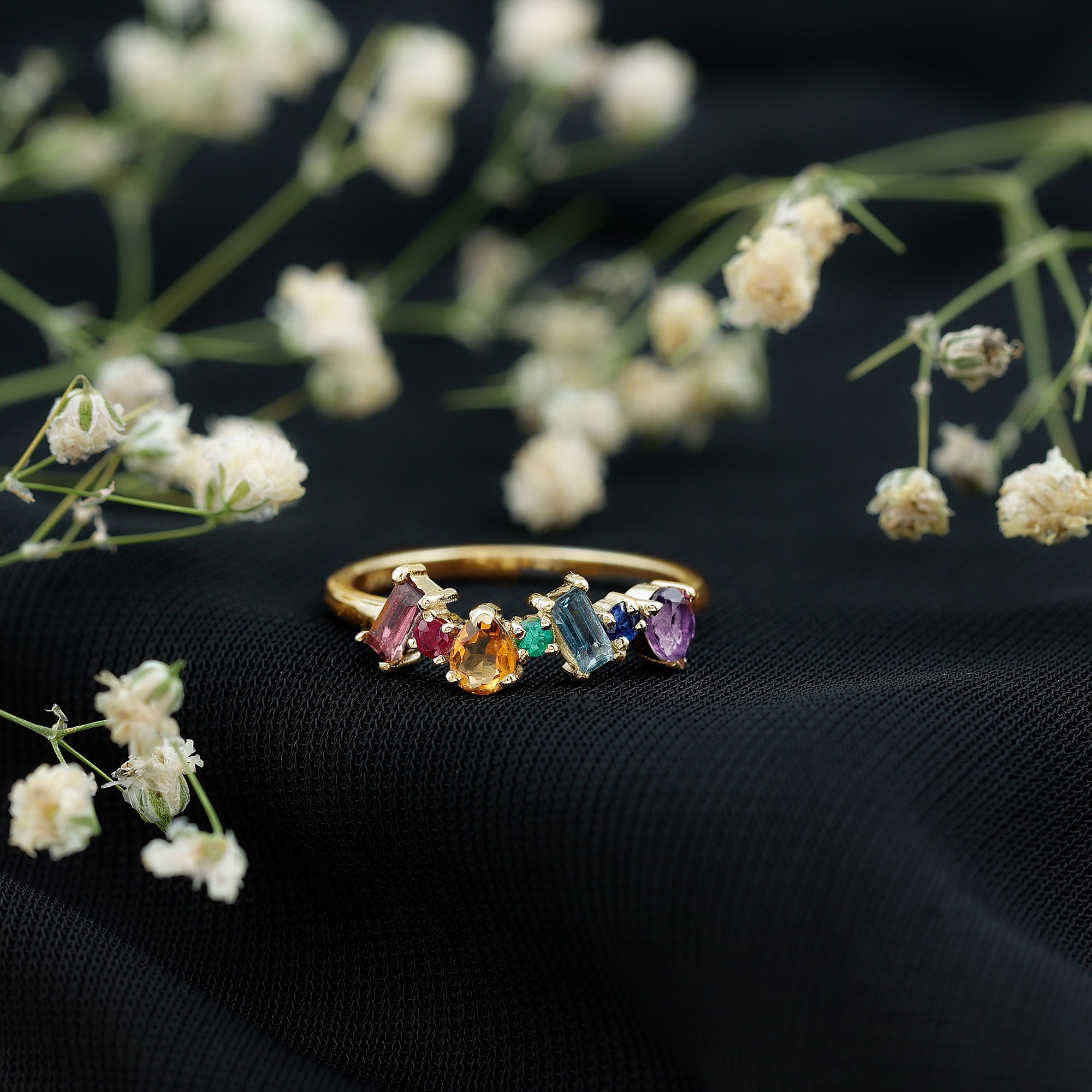 Rosec Jewels-Natural Multi Gemstone Promise Ring for Women
