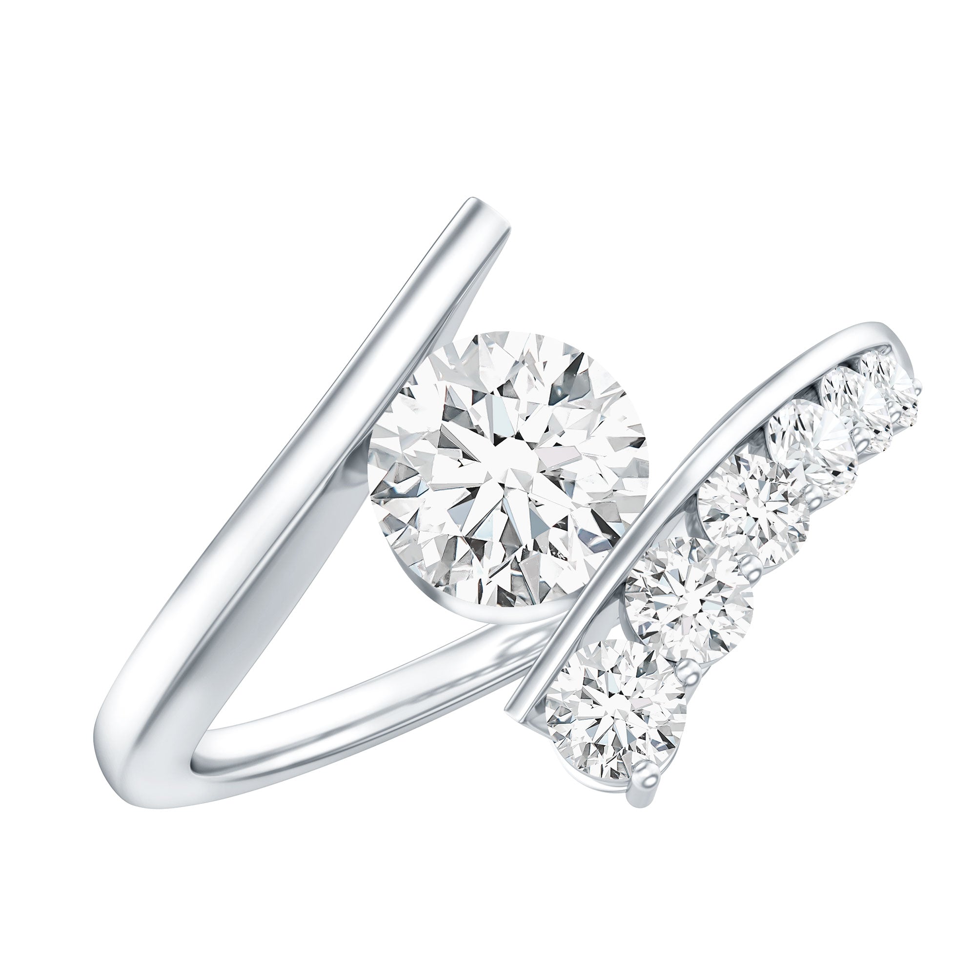 6 MM Certified Round Moissanite Bypass Engagement Ring D-VS1 - Rosec Jewels