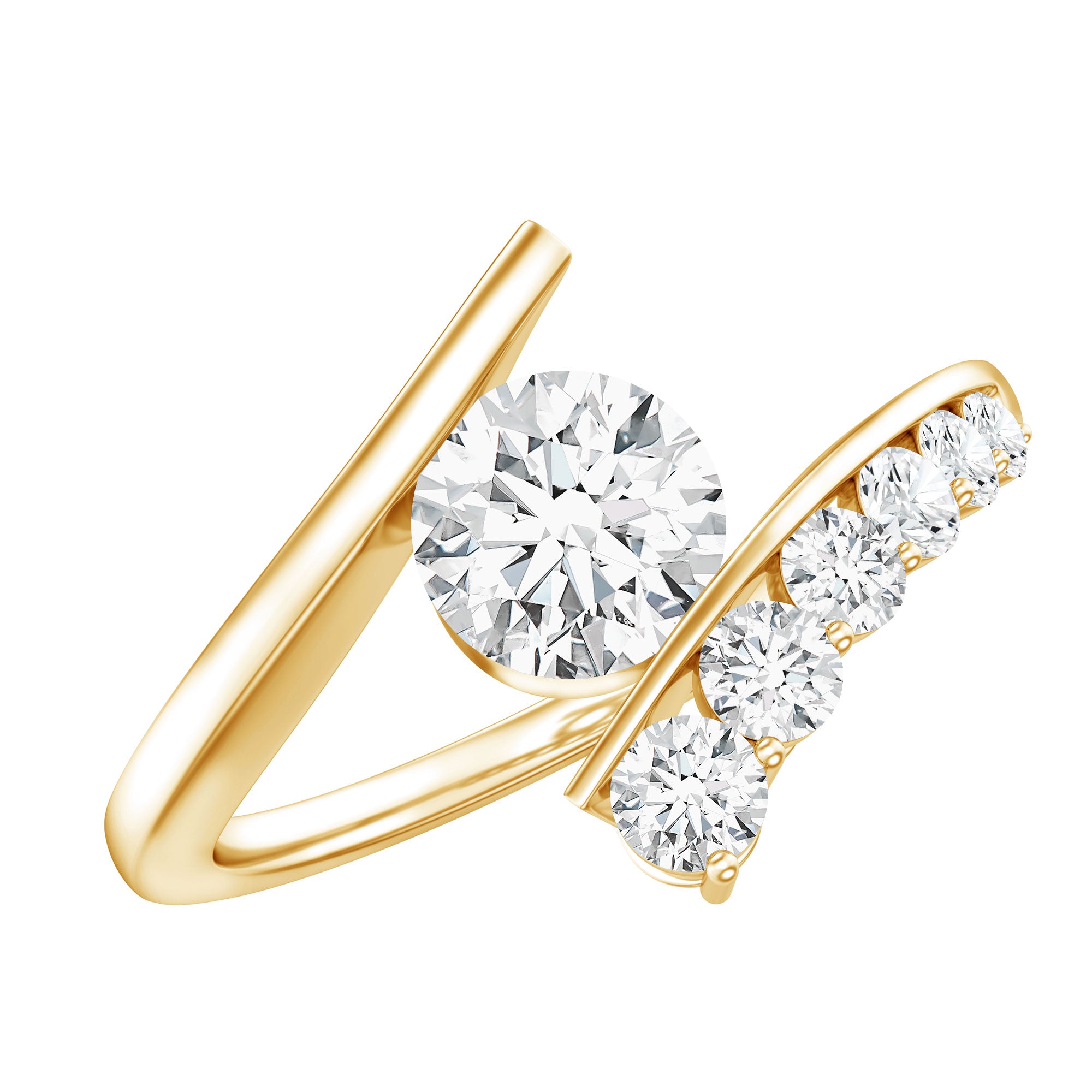 6 MM Certified Round Moissanite Bypass Engagement Ring D-VS1 - Rosec Jewels