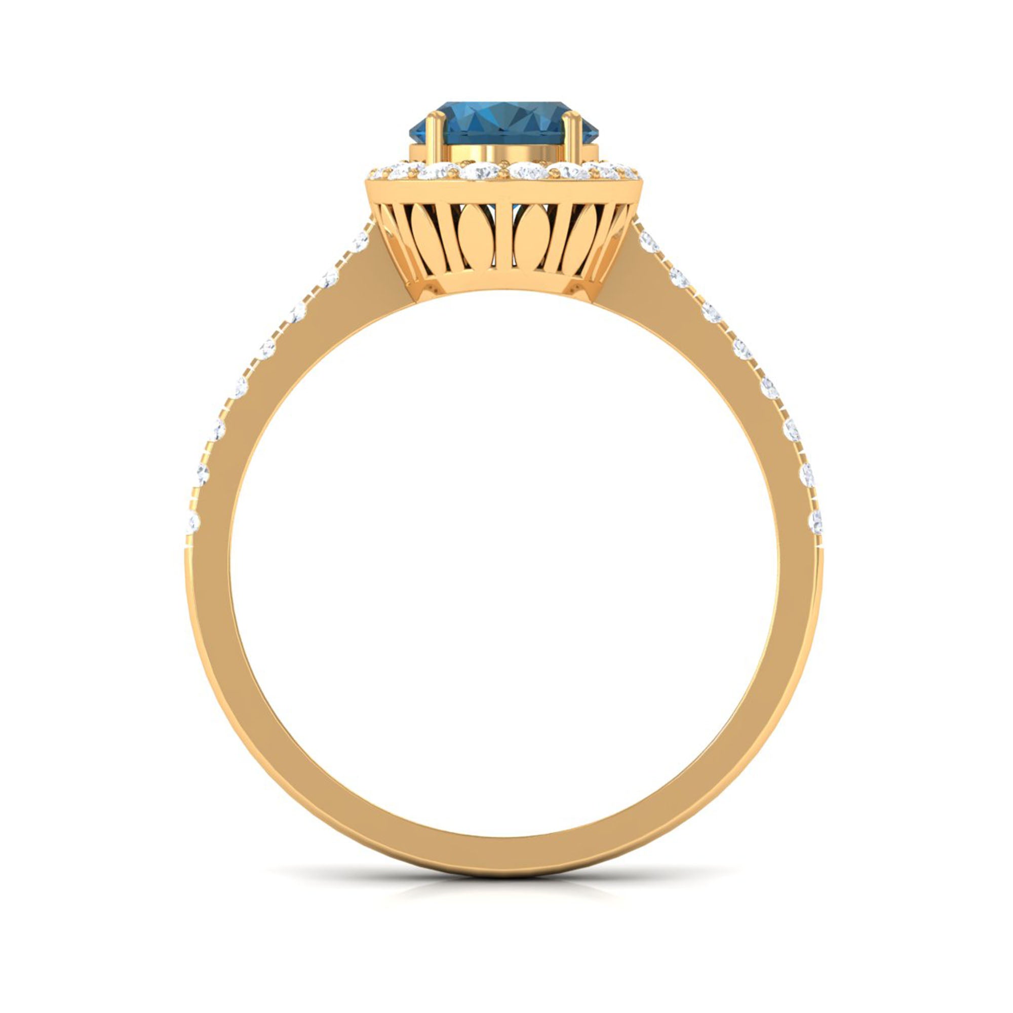 2 CT Oval Cut London Blue Topaz Solitaire Ring with Diamond Halo AAA - Rosec Jewels