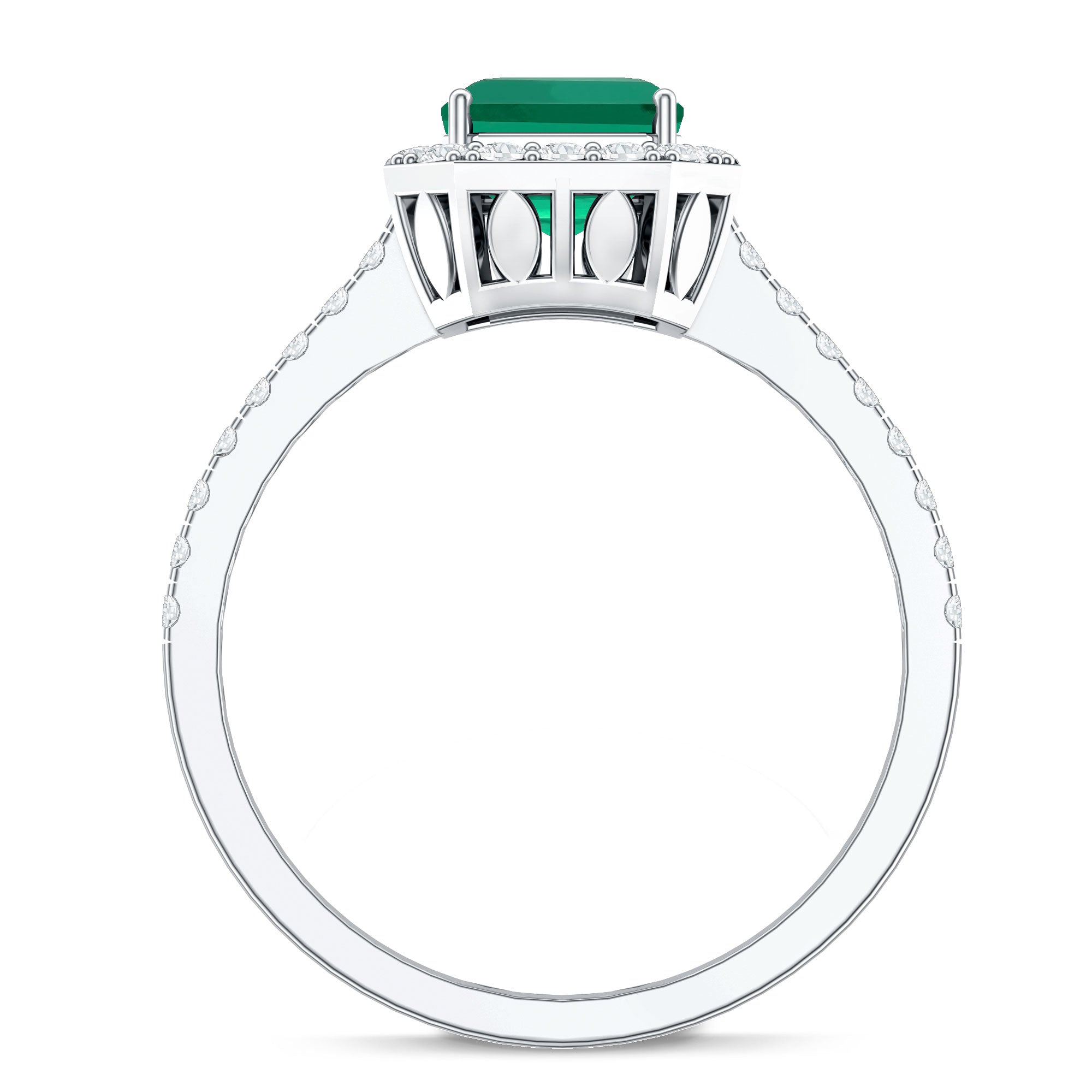 Lab Grown Emerald Halo Engagement Ring With Real Diamond AAAA - Rosec Jewels