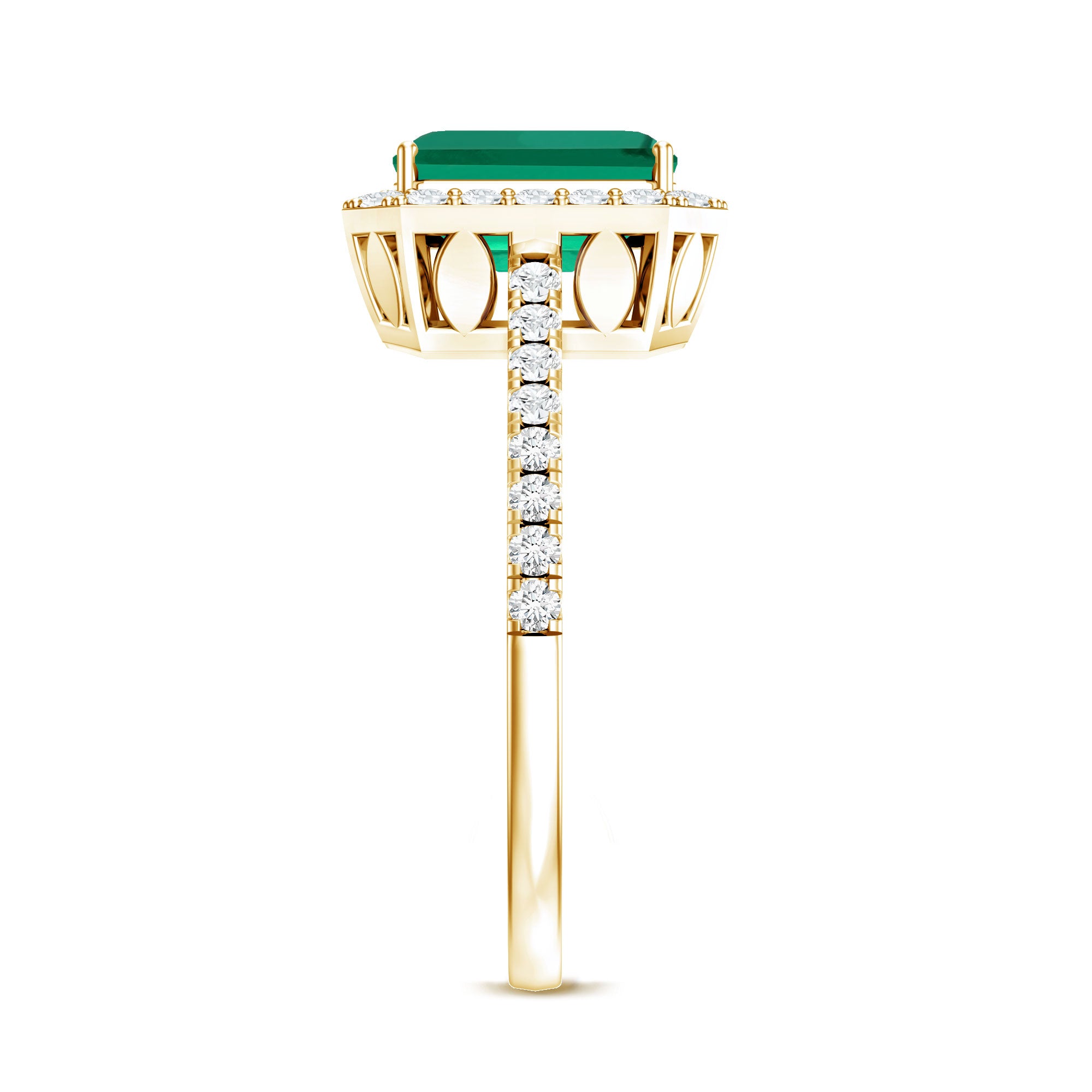 Lab Grown Emerald Halo Engagement Ring With Real Diamond AAAA - Rosec Jewels