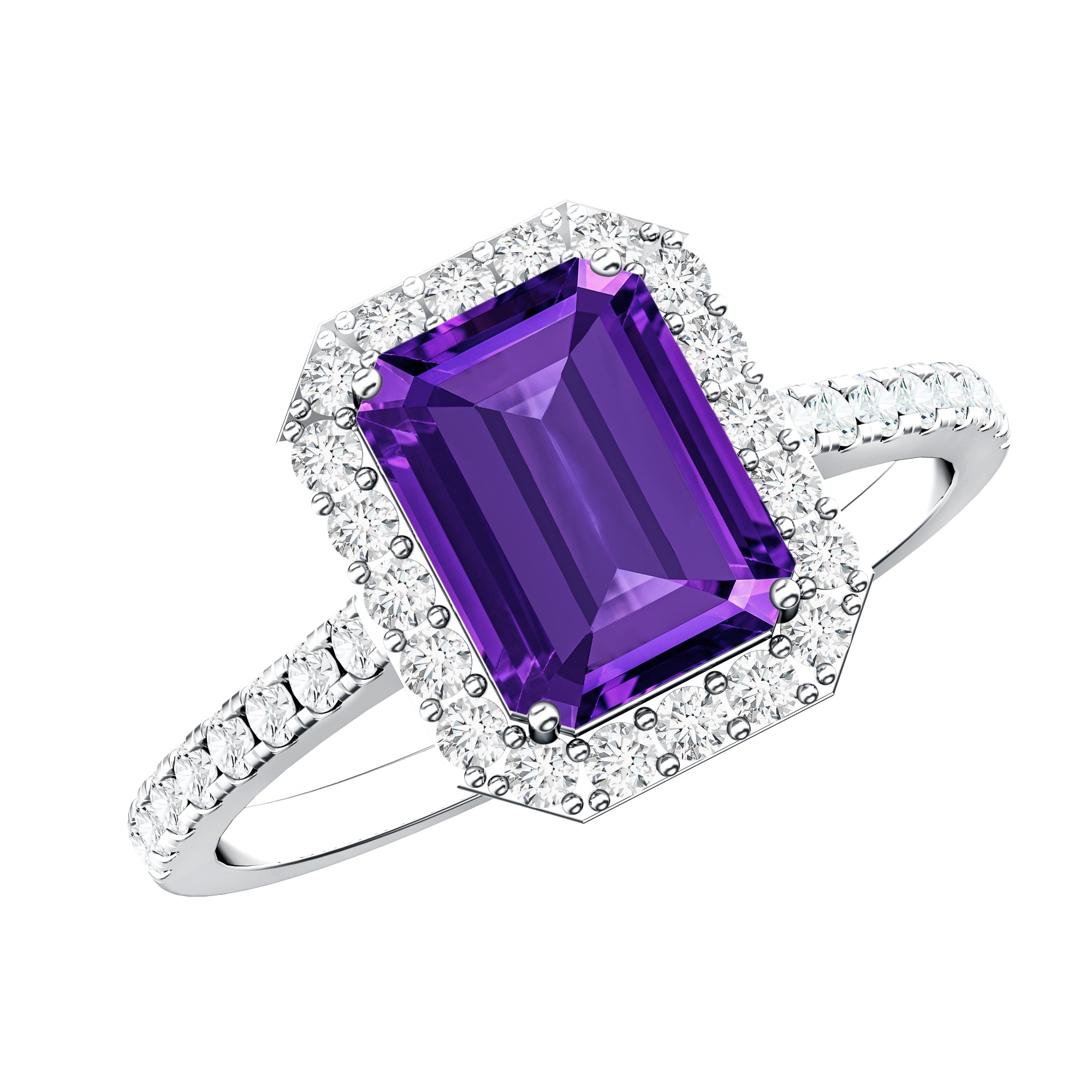 1.4 Carat Amethyst Emerald Cut Engagement Ring with Diamond Halo AAA - Rosec Jewels