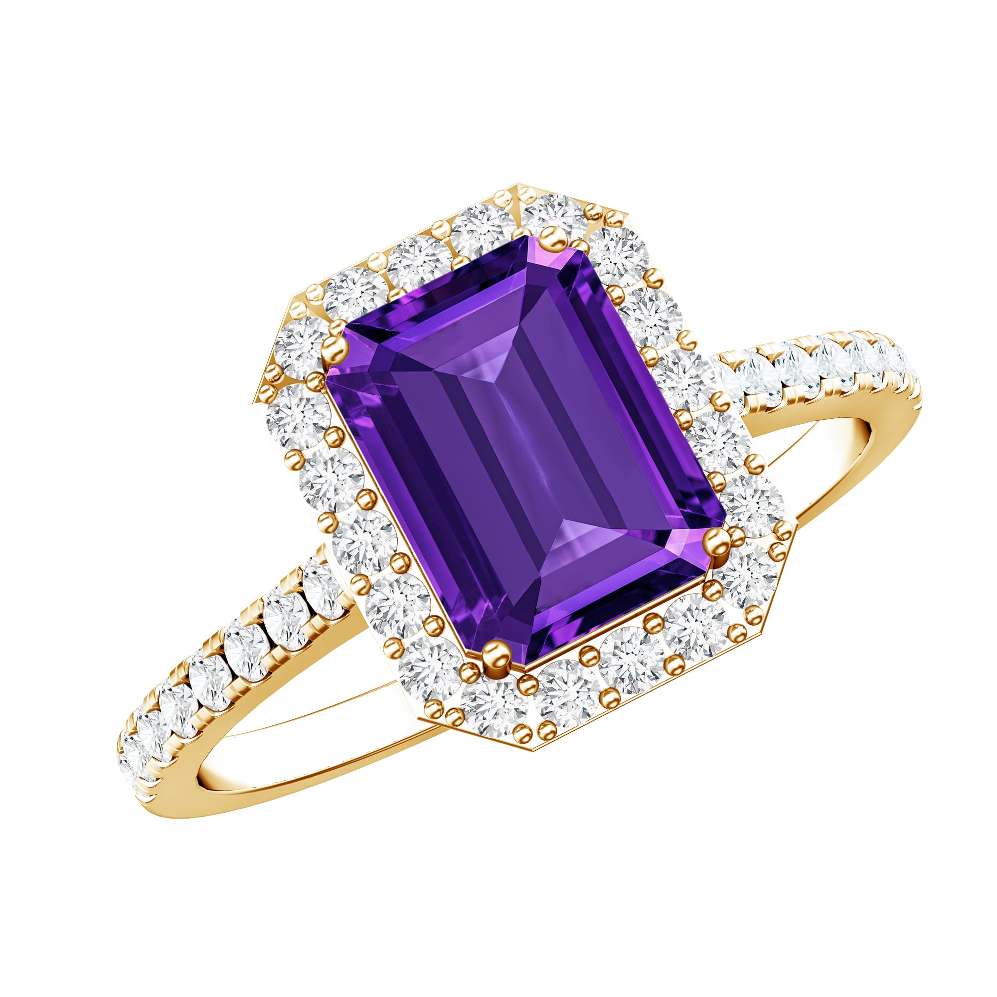 1.4 Carat Amethyst Emerald Cut Engagement Ring with Diamond Halo AAA - Rosec Jewels