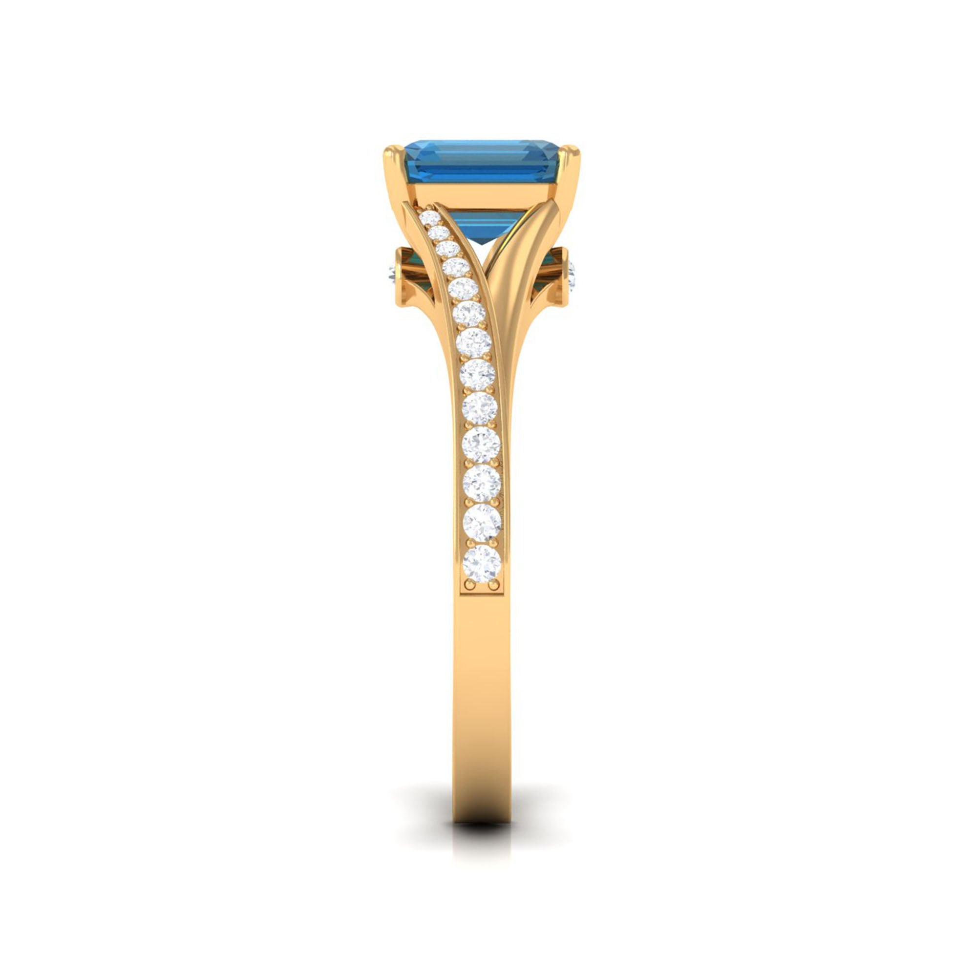 8mm Asscher Cut London Blue Topaz Split Shank Engagement Ring with Diamond AAA - Rosec Jewels