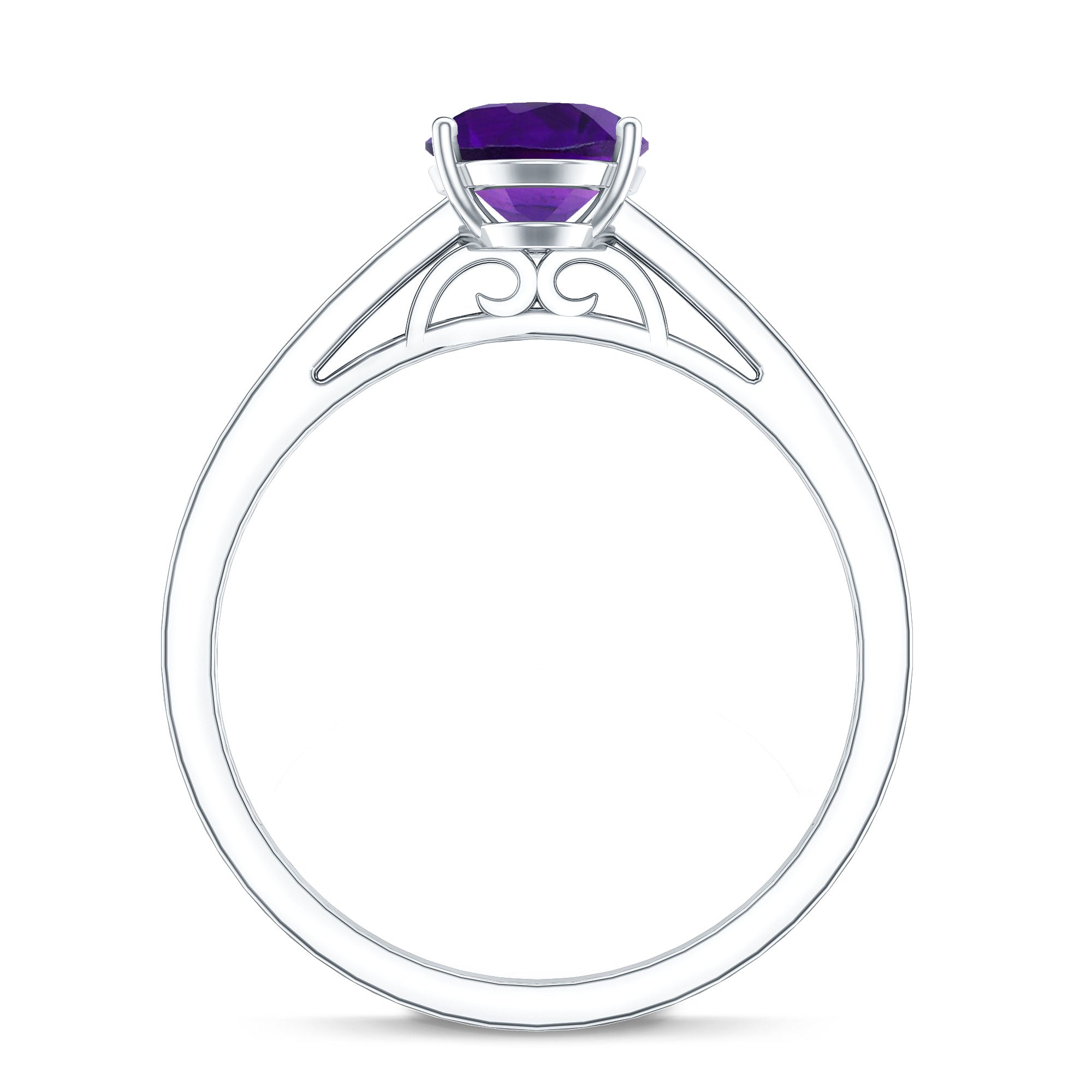 Real 1 Carat Oval Amethyst Solitaire Engagement Ring with Diamond AAA - Rosec Jewels