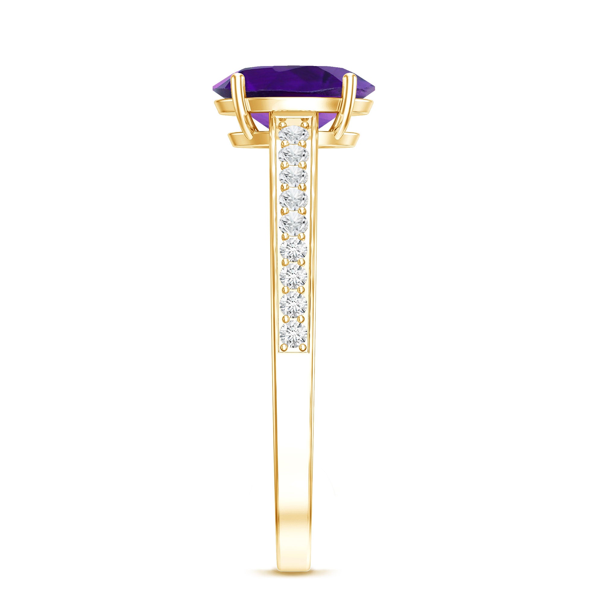 Real 1 Carat Oval Amethyst Solitaire Engagement Ring with Diamond AAA - Rosec Jewels