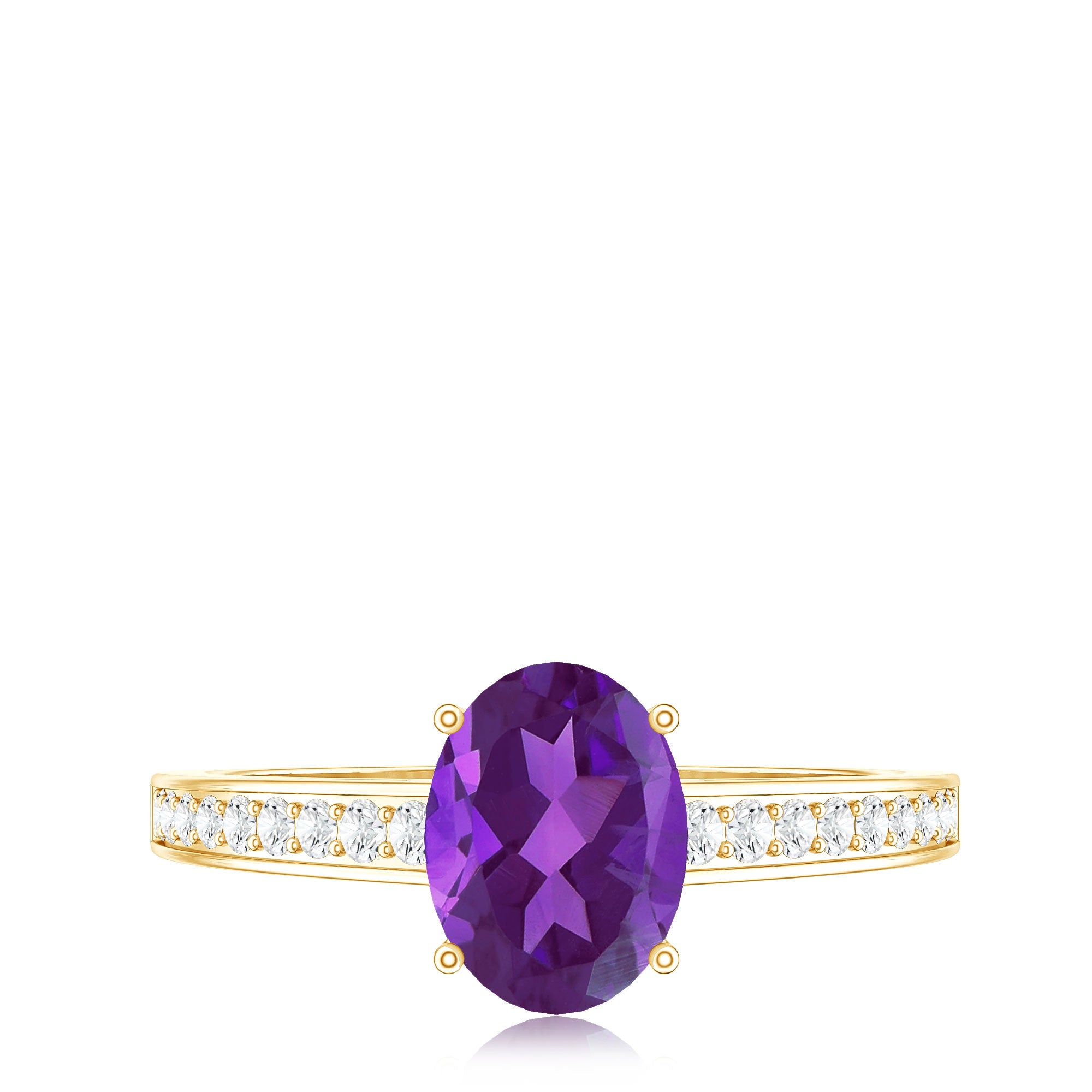 Real 1 Carat Oval Amethyst Solitaire Engagement Ring with Diamond AAA - Rosec Jewels