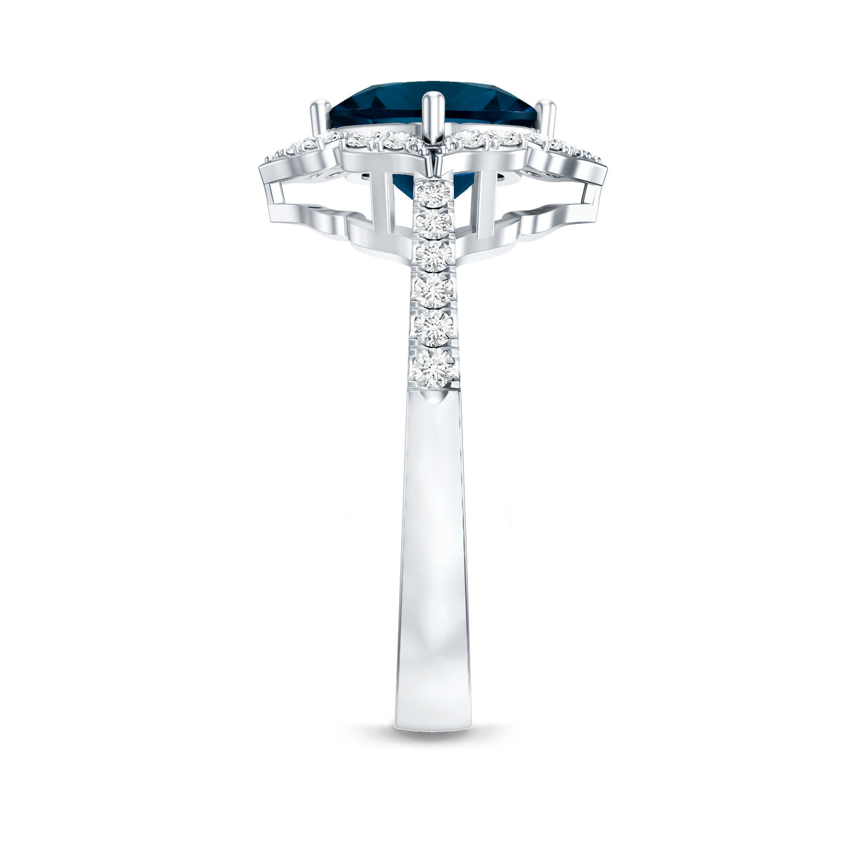 2.8 Carat Cushion Cut London Blue Topaz Nature Engagement Ring with Diamond Halo AAA - Rosec Jewels