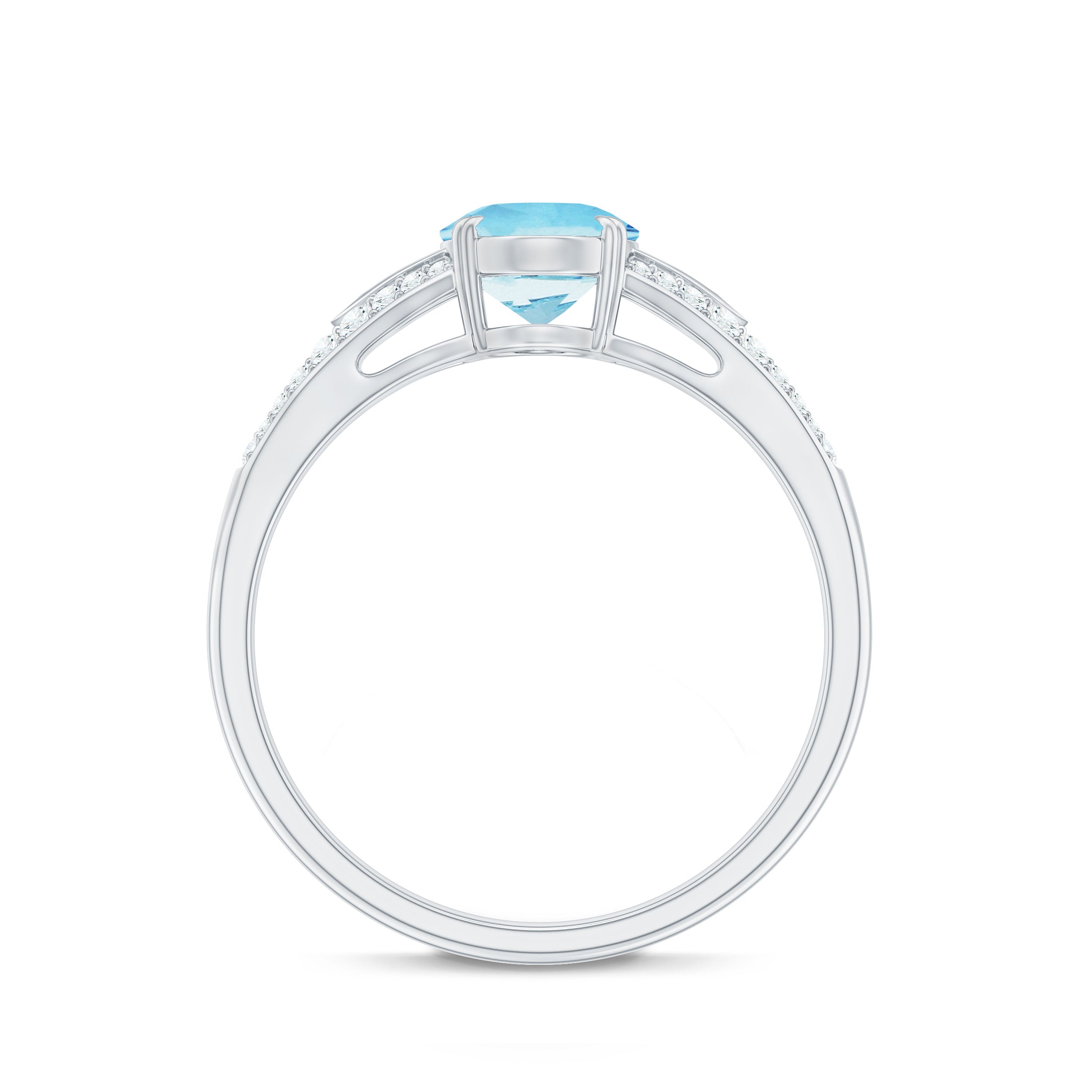Rosec Jewels-Genuine 1 Carat Oval Aquamarine Engagement Ring with Diamond Split Shank