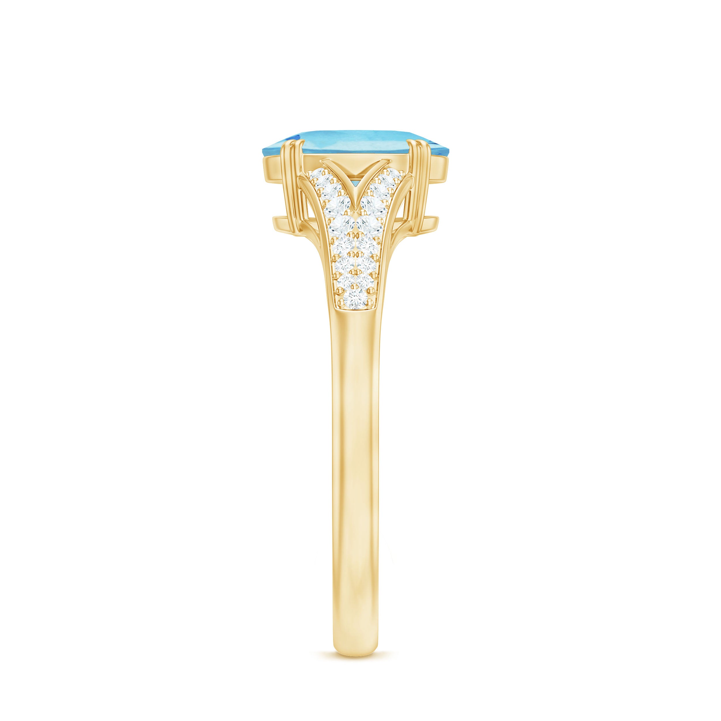 Rosec Jewels-Genuine 1 Carat Oval Aquamarine Engagement Ring with Diamond Split Shank