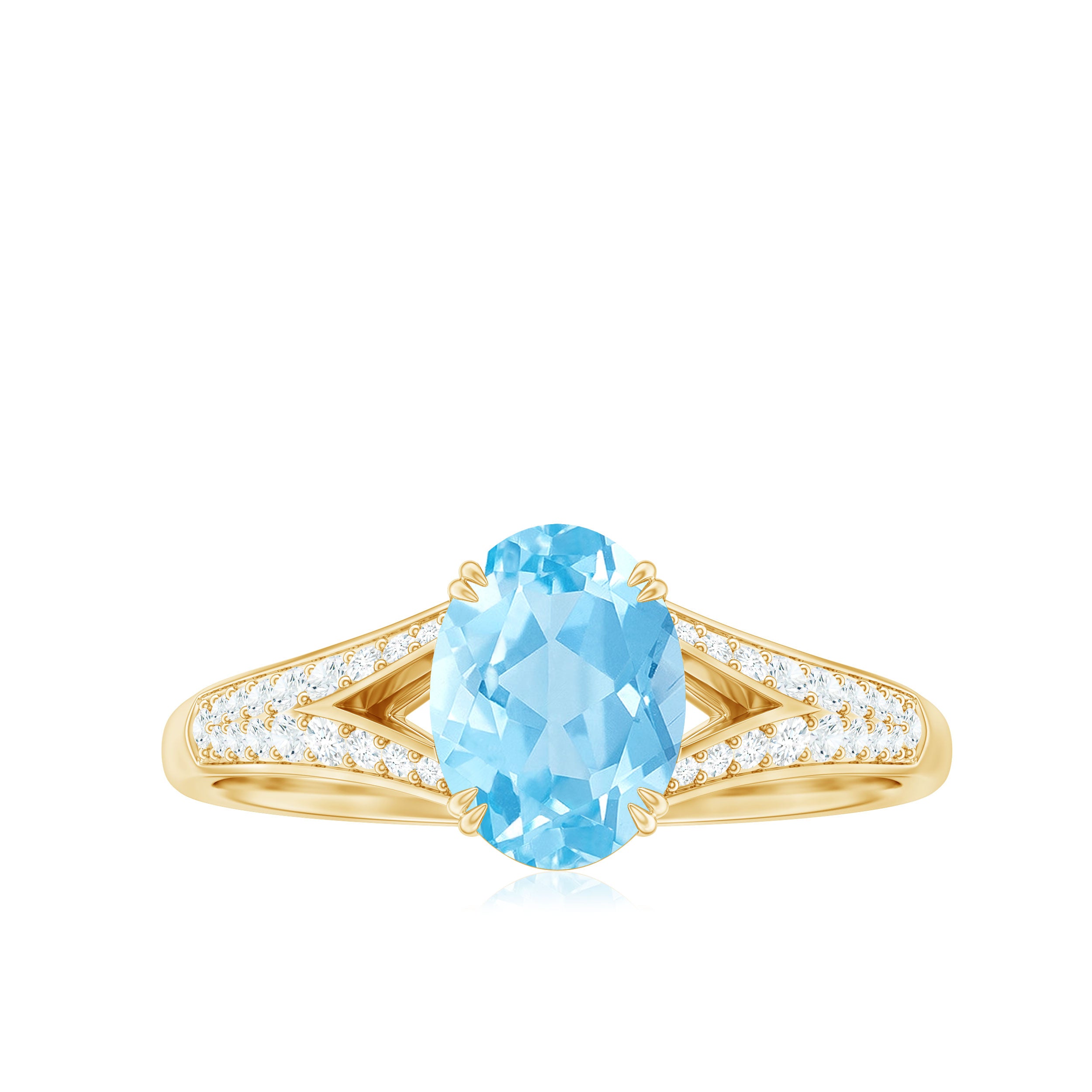 Rosec Jewels-Genuine 1 Carat Oval Aquamarine Engagement Ring with Diamond Split Shank