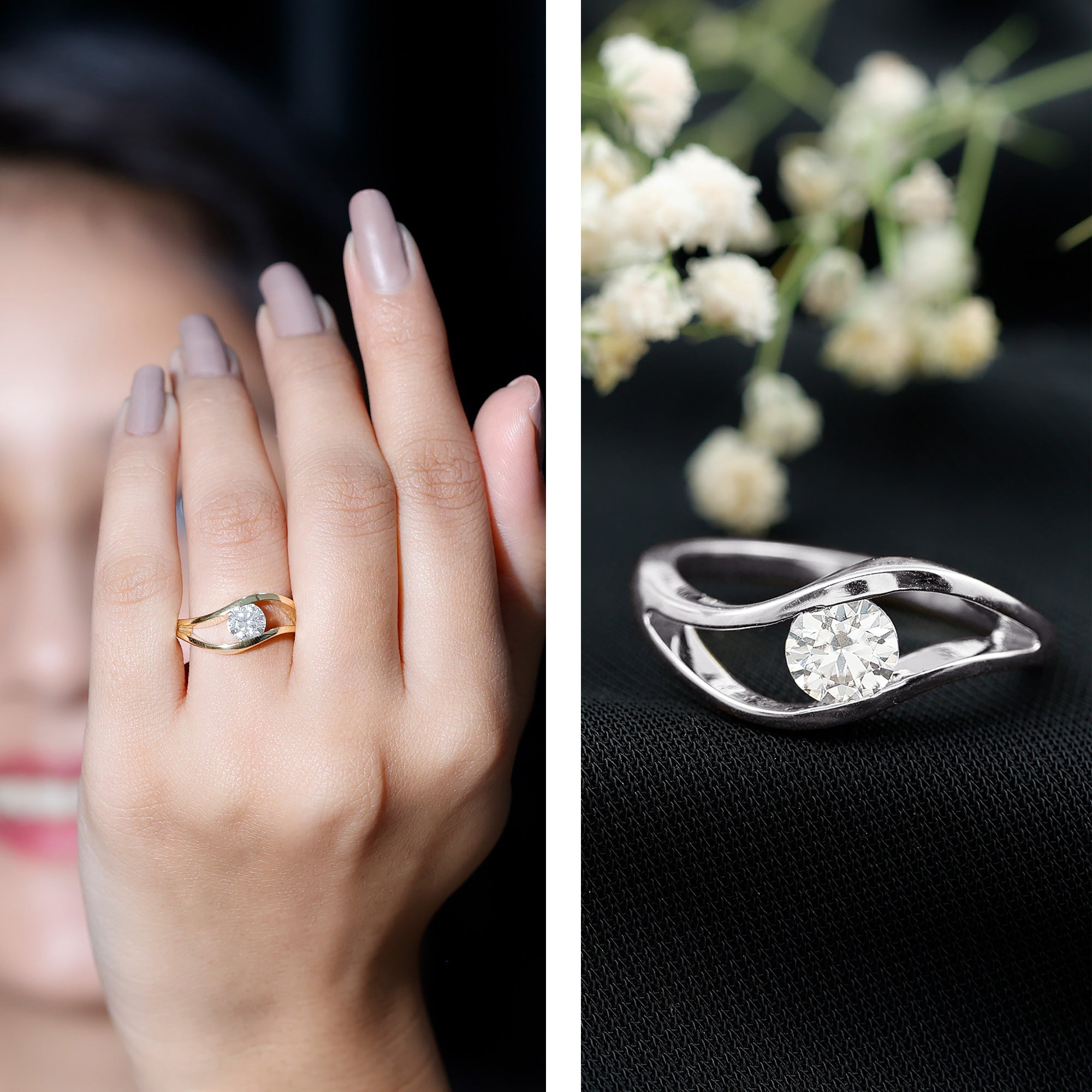 Certified 6 MM Round Moissanite Solitaire Ring with Tension Setting D-VS1 - Rosec Jewels