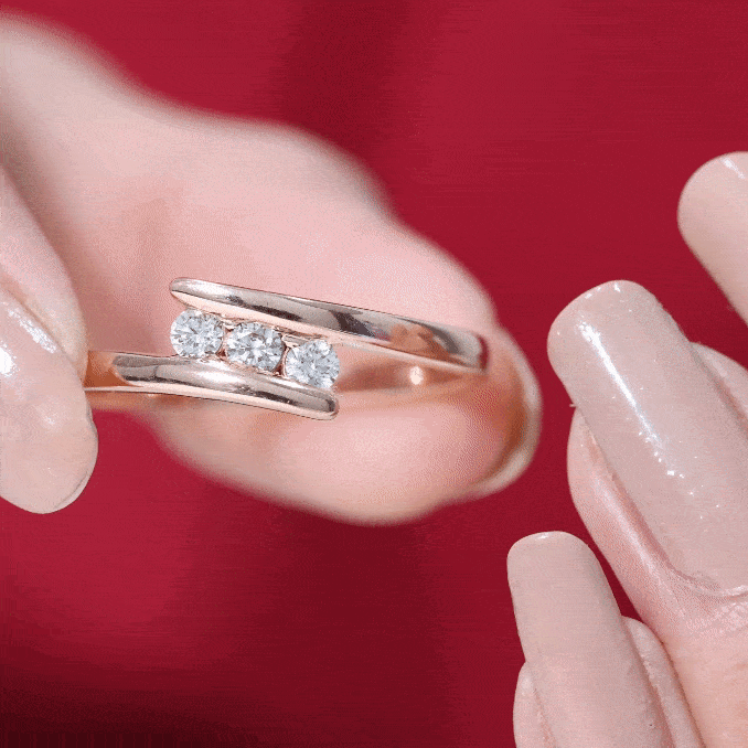 Certified Diamond Three Stone Promise Ring Natural - ( HI-SI ) - Rosec Jewels