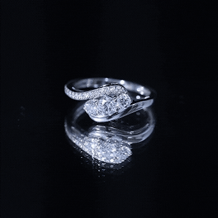 Certified Moissanite Three Stone Engagement Ring with Bypass Shank D-VS1 - Rosec Jewels