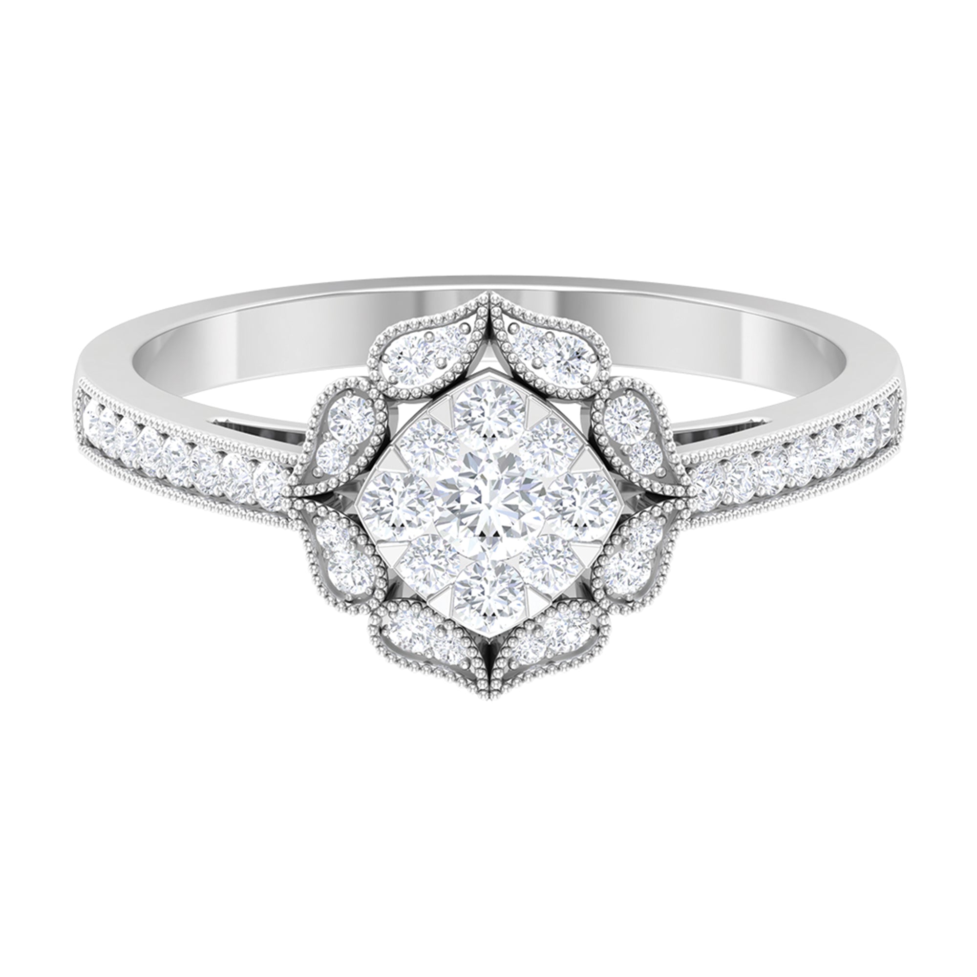 Rosec Jewels-Vintage Inspired Diamond Halo Engagement Ring In Illusion Setting