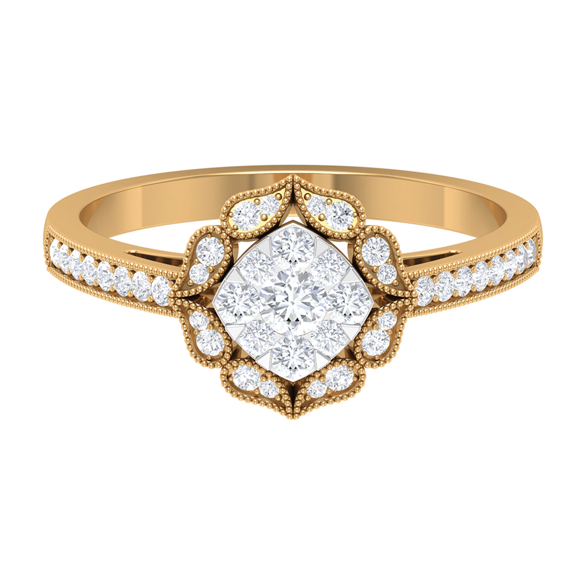 Rosec Jewels-Vintage Inspired Diamond Halo Engagement Ring In Illusion Setting