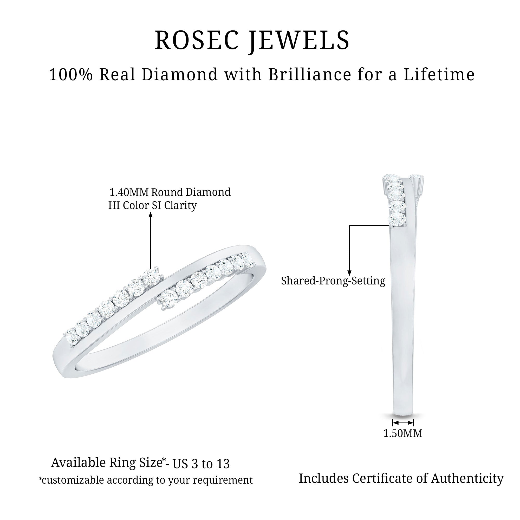 Minimalist Real Diamond Stackable Ring for Women Natural - ( HI-SI ) - Rosec Jewels