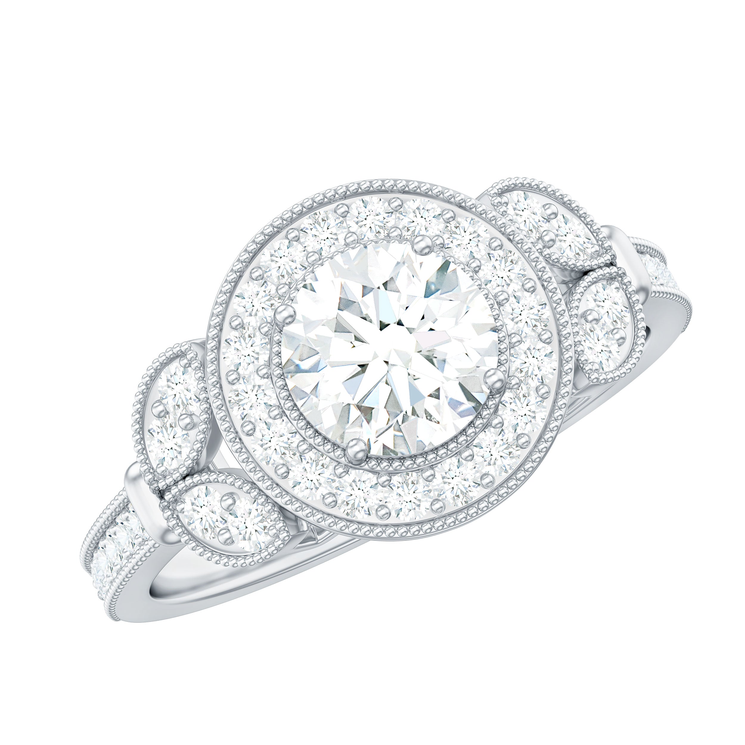 Vintage Inspired Moissanite Halo Engagement Ring