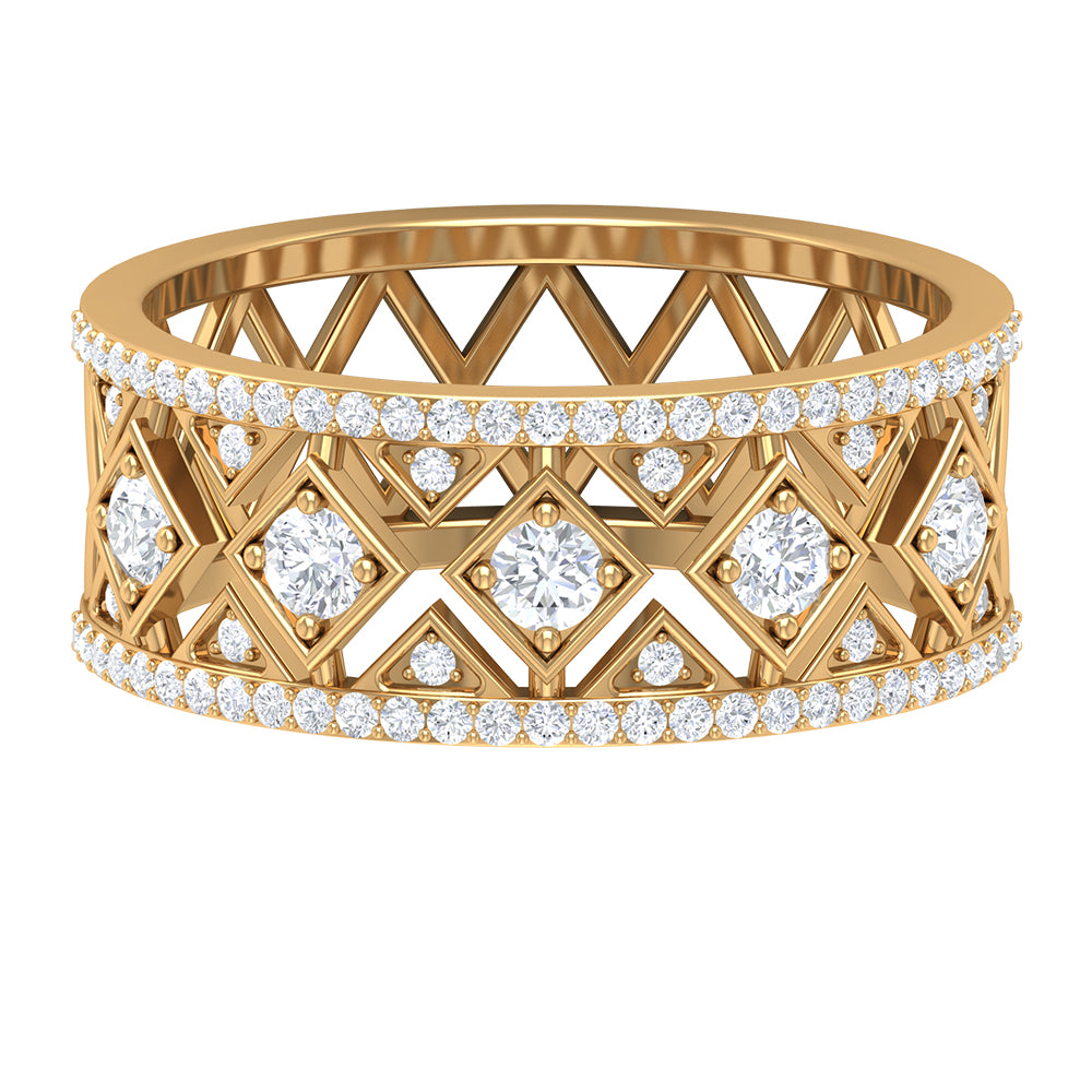 3/4 CT Vintage Inspired Diamond Wedding Band with Cutwork Details Natural - ( HI-SI ) - Rosec Jewels