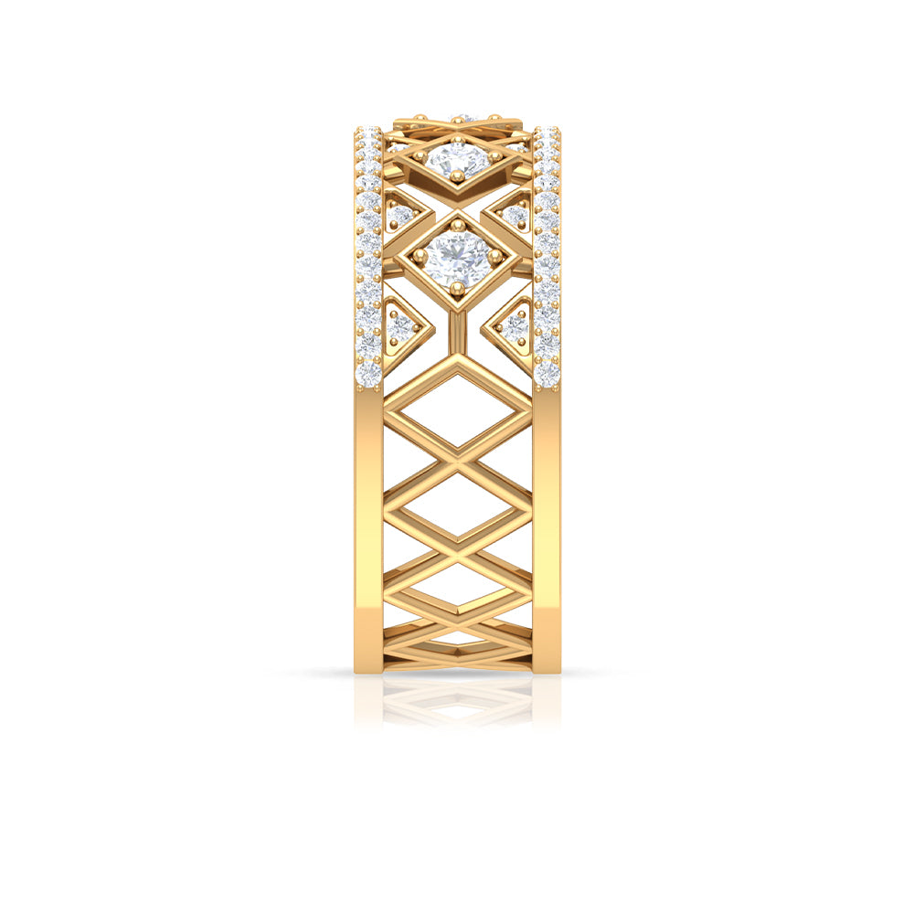 3/4 CT Vintage Inspired Diamond Wedding Band with Cutwork Details Natural - ( HI-SI ) - Rosec Jewels