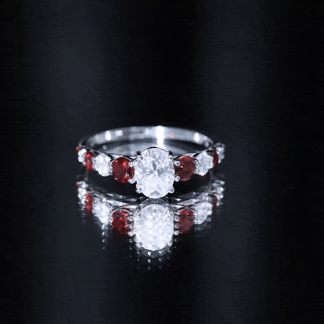 Moissanite 6X8 MM Oval Engagement Ring with Garnet D-VS1 - Rosec Jewels