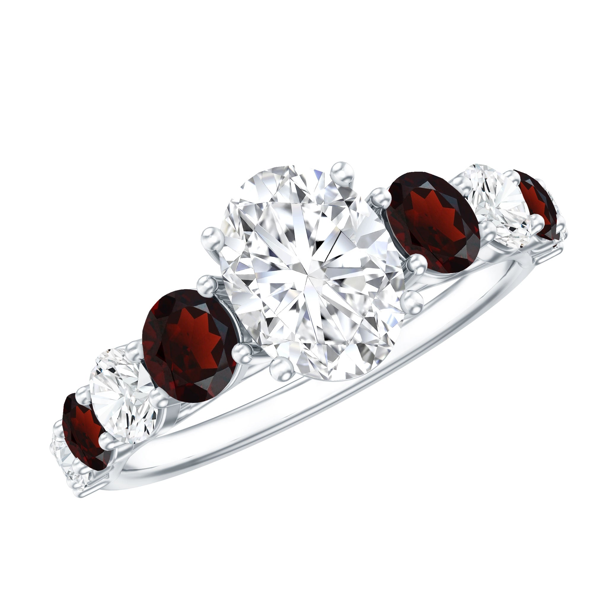 Moissanite 6X8 MM Oval Engagement Ring with Garnet D-VS1 - Rosec Jewels