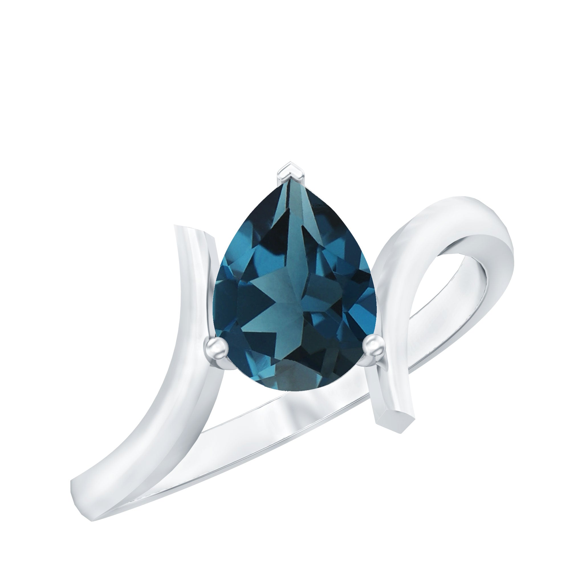 6X8mm Pear Shape London Blue Topaz Solitaire Ring with Bypass Shank