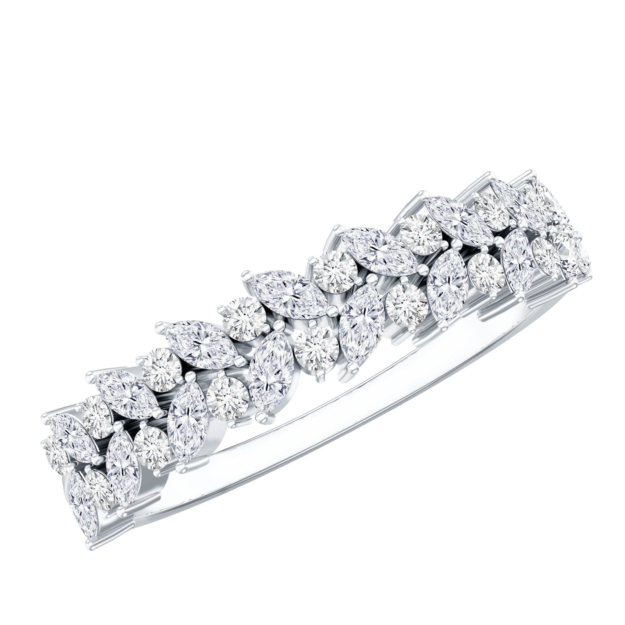 Marquise and Round Moissanite Half Eternity Ring D-VS1 - Rosec Jewels