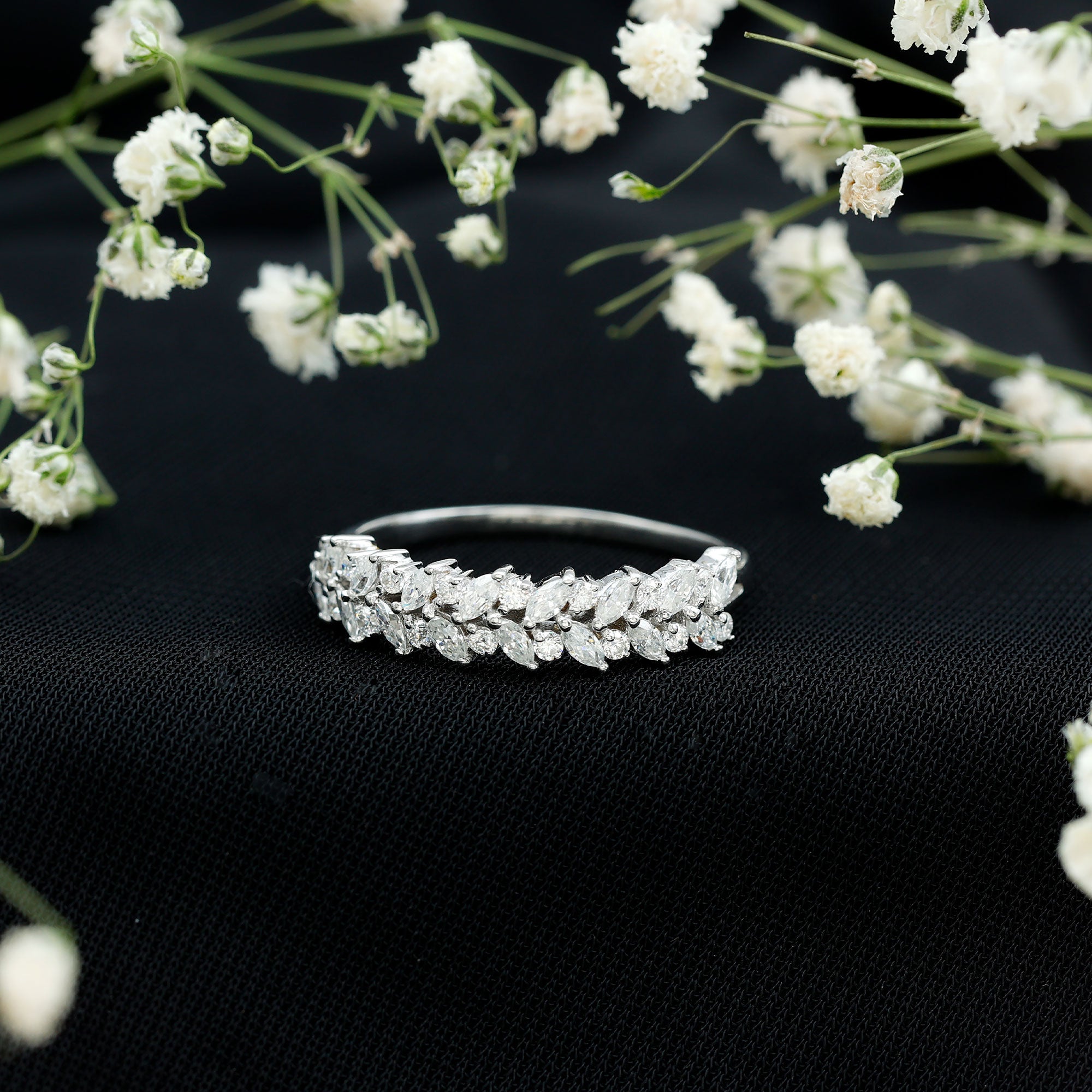 Marquise and Round Moissanite Half Eternity Ring D-VS1 - Rosec Jewels