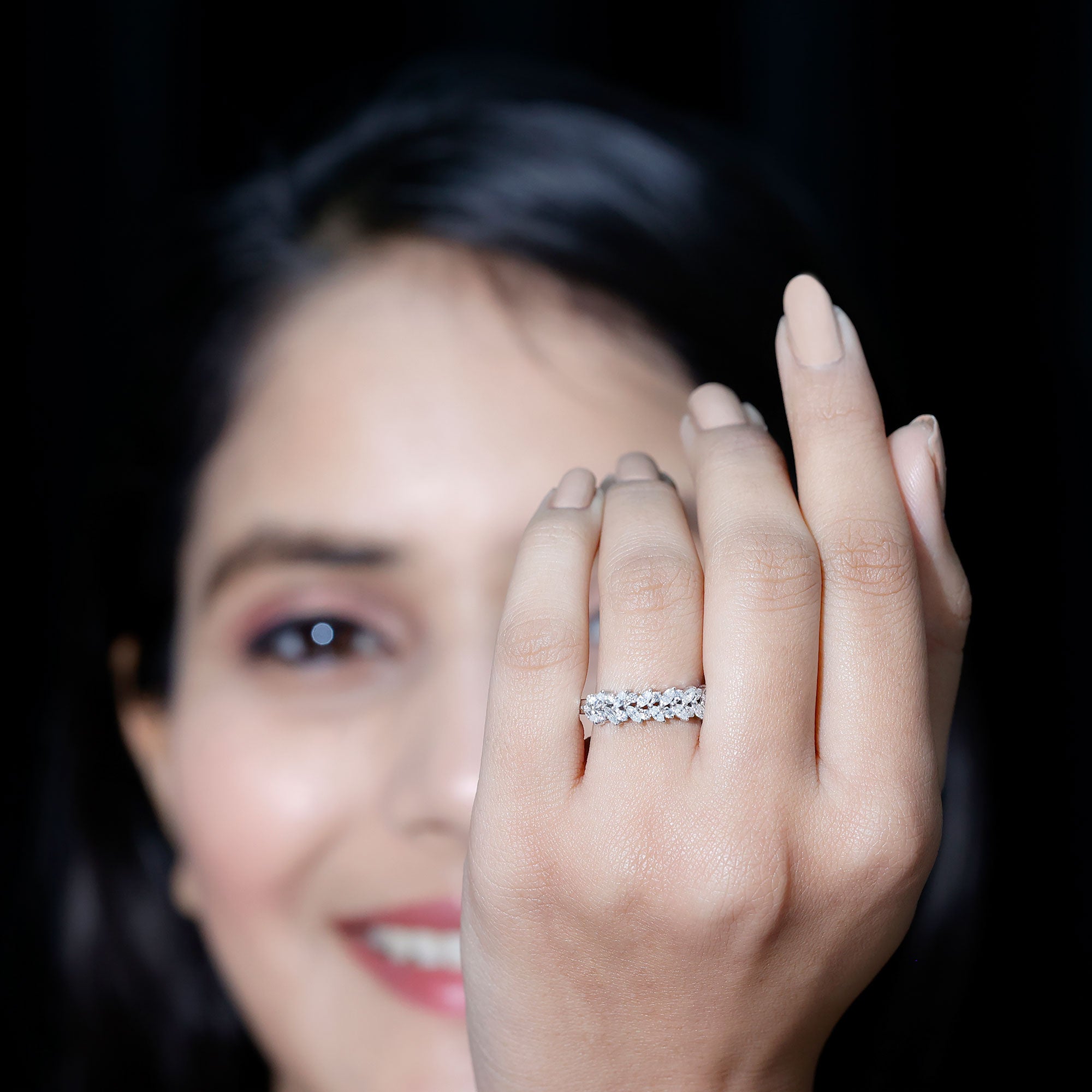 Marquise and Round Moissanite Half Eternity Ring D-VS1 - Rosec Jewels