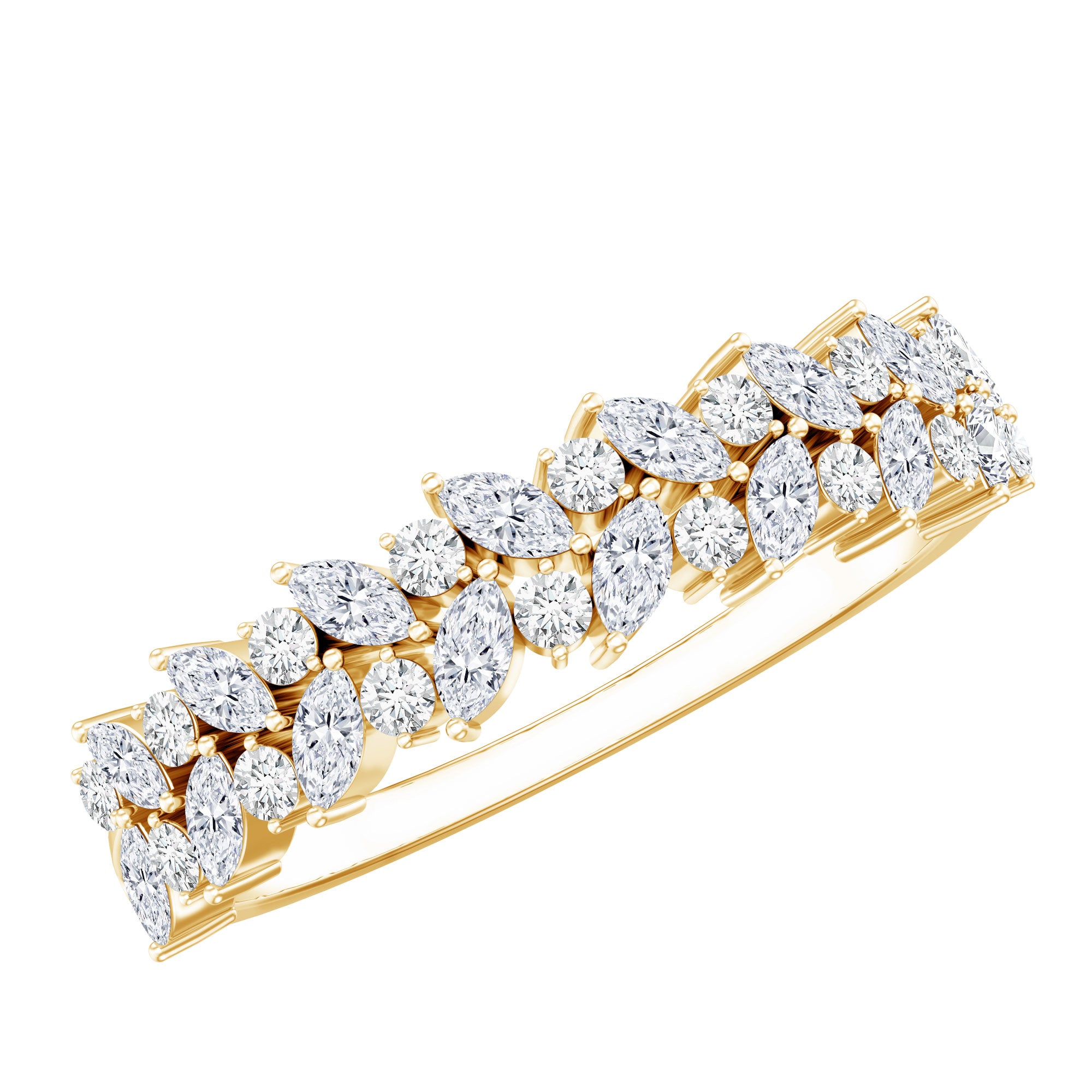 Marquise and Round Moissanite Half Eternity Ring D-VS1 - Rosec Jewels
