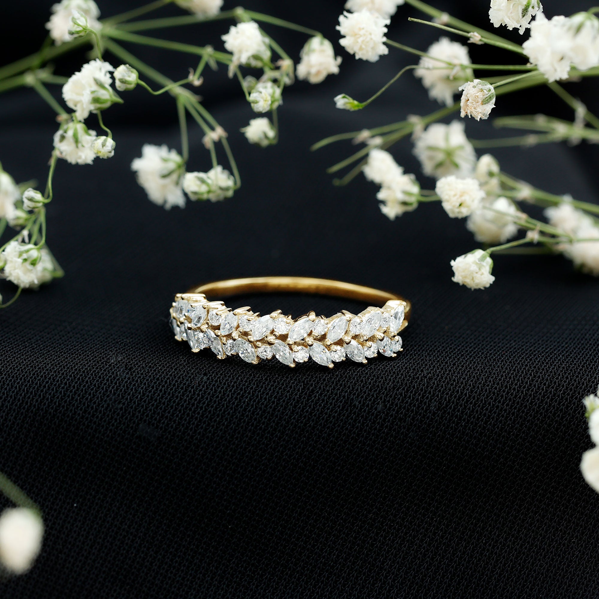 Marquise and Round Moissanite Half Eternity Ring D-VS1 - Rosec Jewels