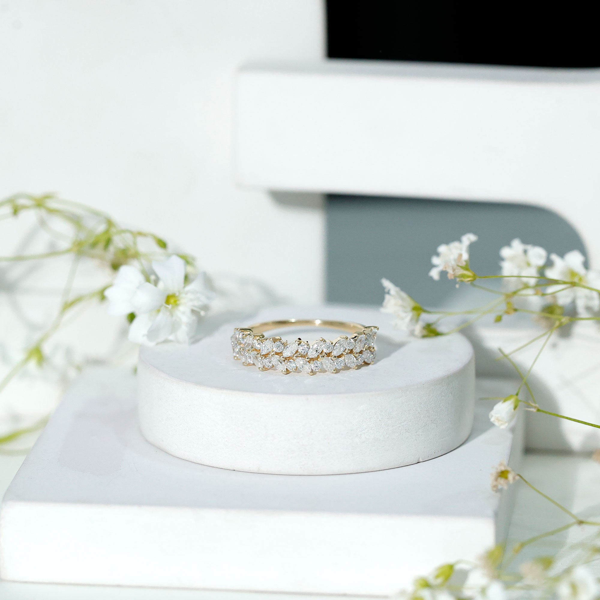 Marquise and Round Moissanite Half Eternity Ring D-VS1 - Rosec Jewels